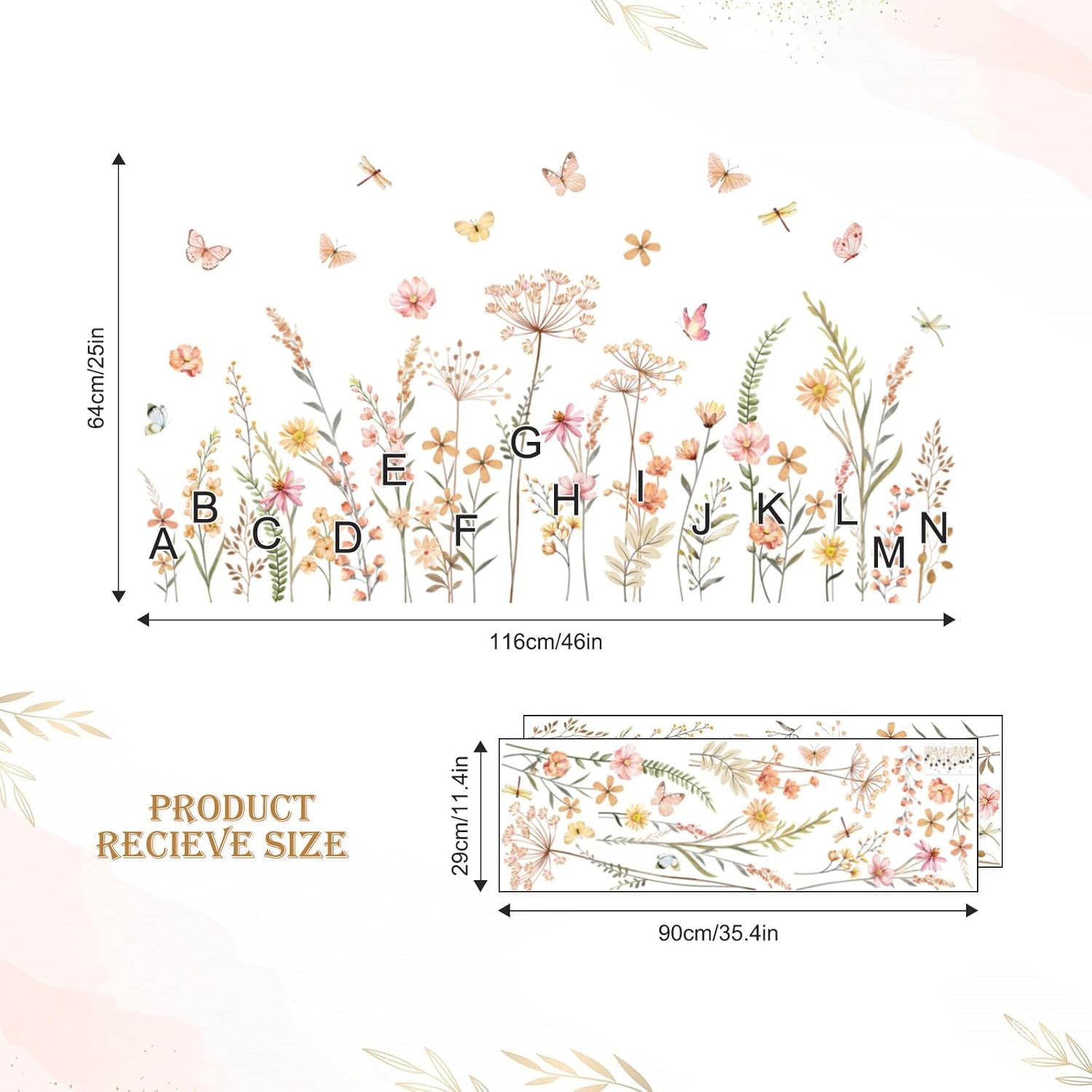 Boho Flower Wall Decals Bohemian Wildflower Grass Wall Stickers Peel and Stick Vinyl Decor for Girls