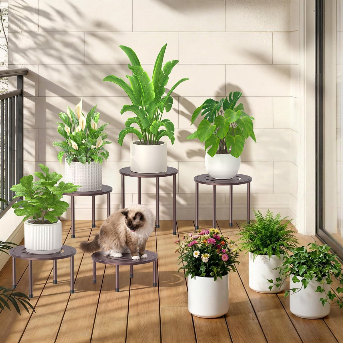 iDavosic.ly 5-Pack Metal Plant Stands for Indoor Outdoor, 10'' Small Bronze | Flower Pot Holder, Anti-Rust Heavy Duty