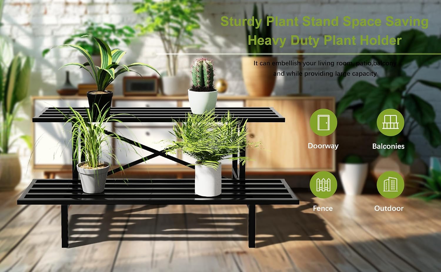 Zhongma 2 Tier Sturdy Metal Plant Stand Heavy Duty Plant Holder for Home Indoor and Outdoor, L35.43 x W17.5 x H14 inch