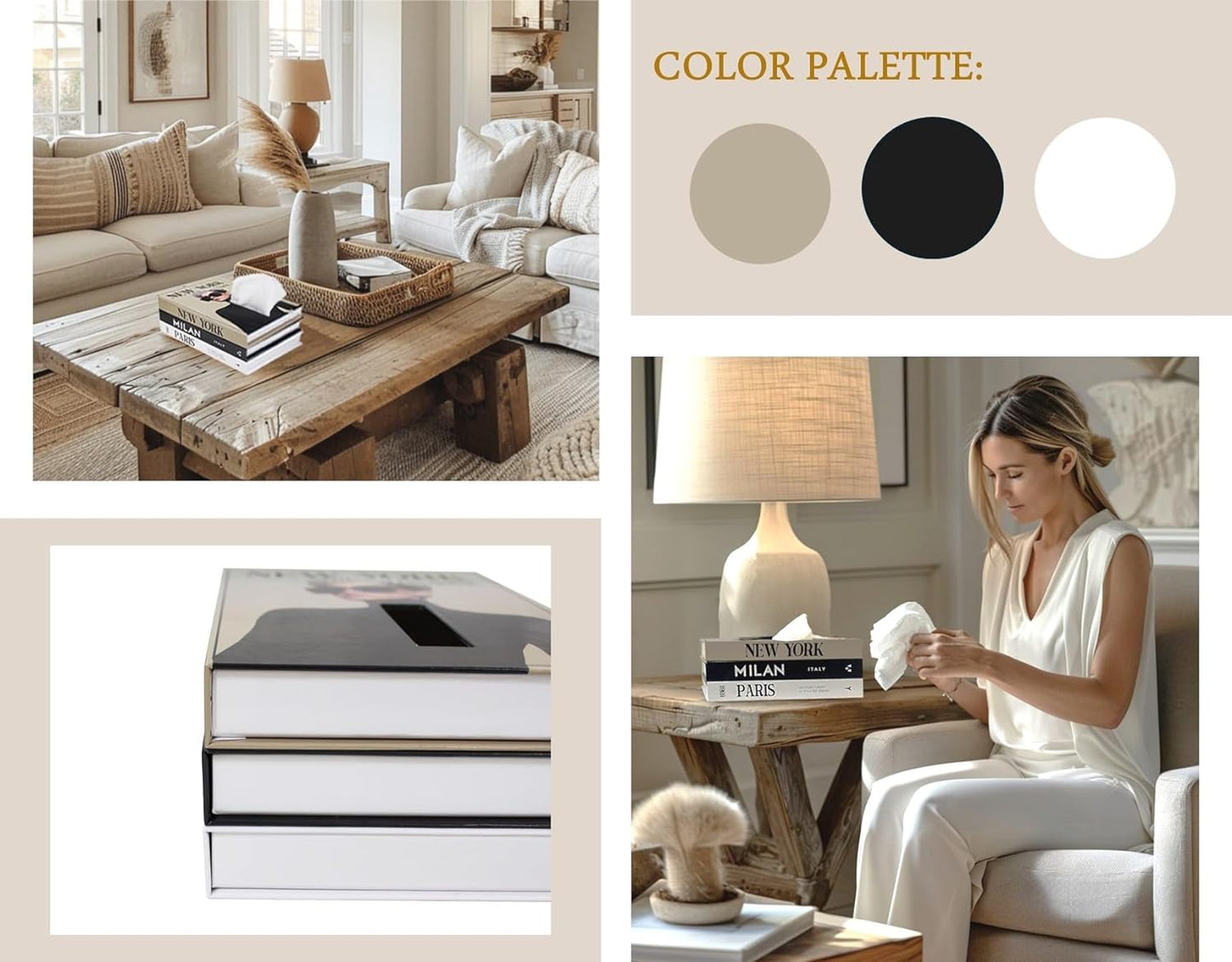 Decorative Faux Book / Tissue Box Cover / Khaki Neutral