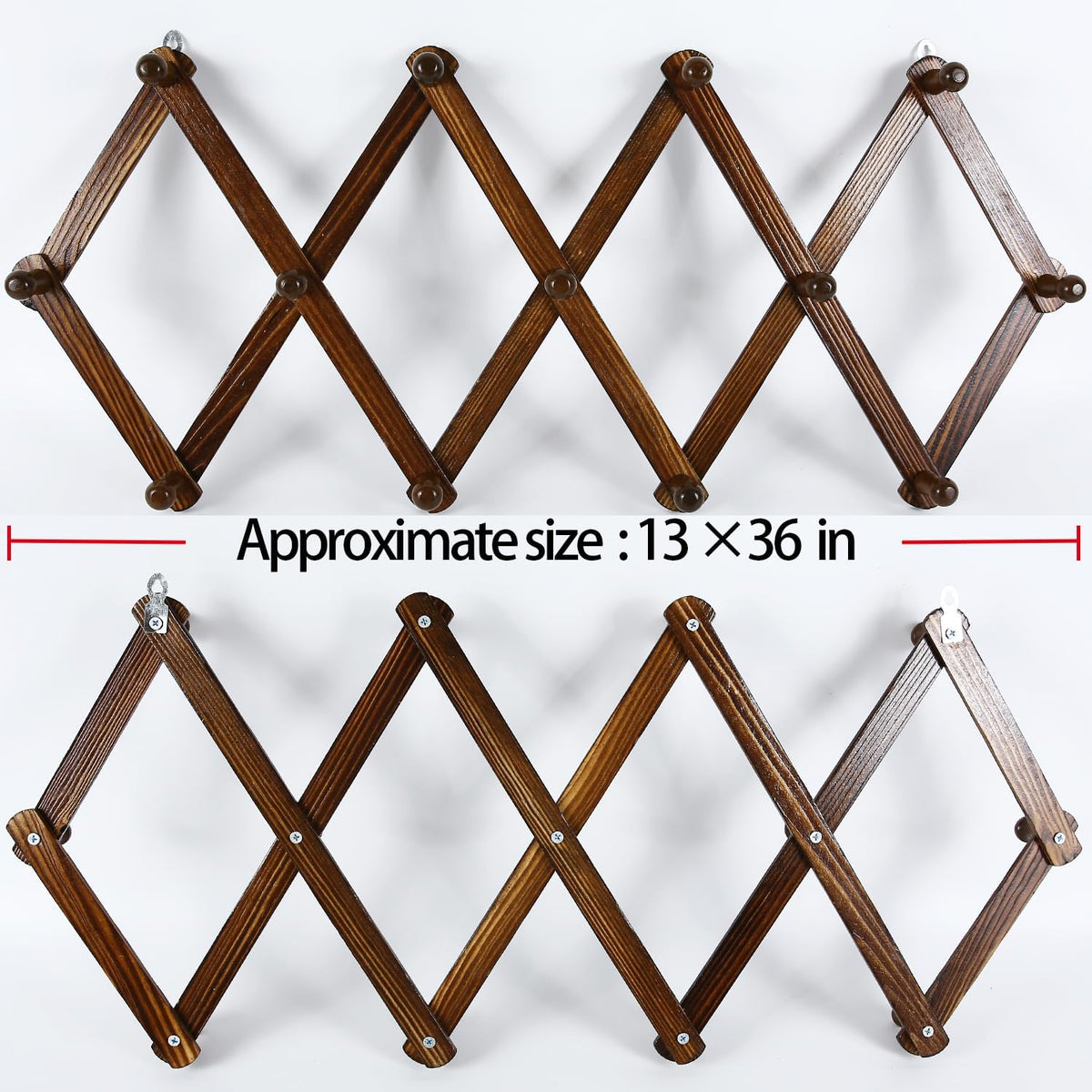 AMAPON Accordion Wall Hanger Expandable Coat Hat Rack 13Peg (Walnut) | Hang Hats Jackets Coffee Mug Purses Necklaces