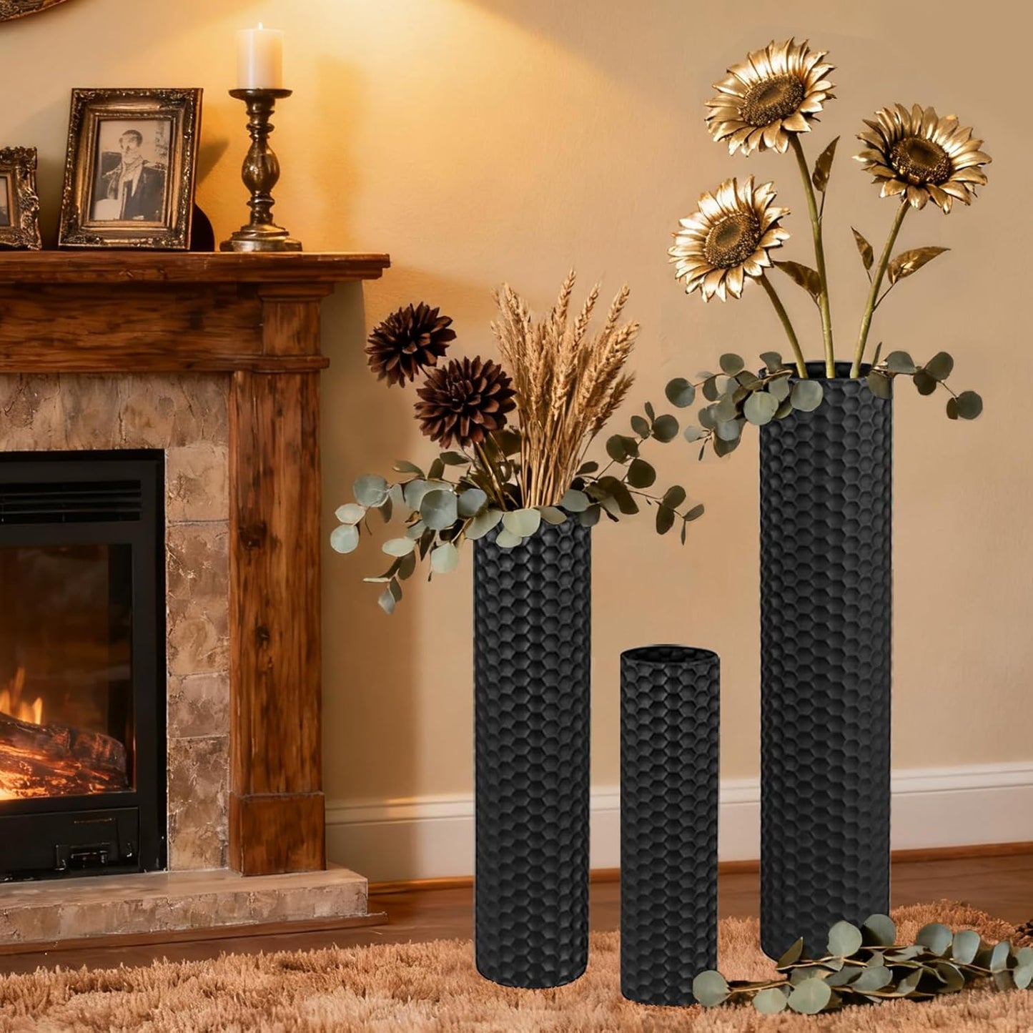 Extra Large Metal Decorative Vases / Black / Set of 3