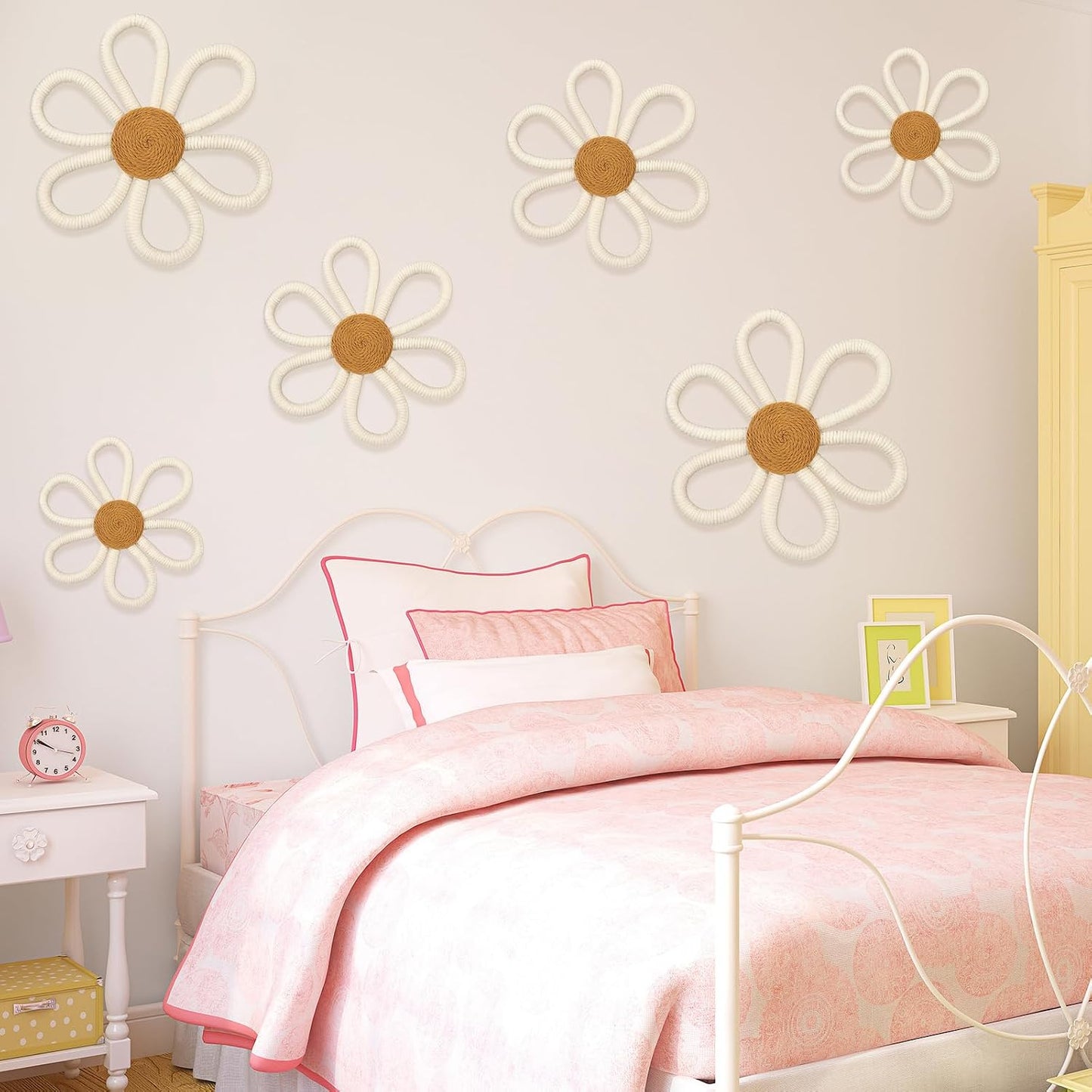 Boho Nursery Decor Daisy Flower Woven / White / 6.69/7.87/9.84 Inch / Splendid Flower / Set of 6