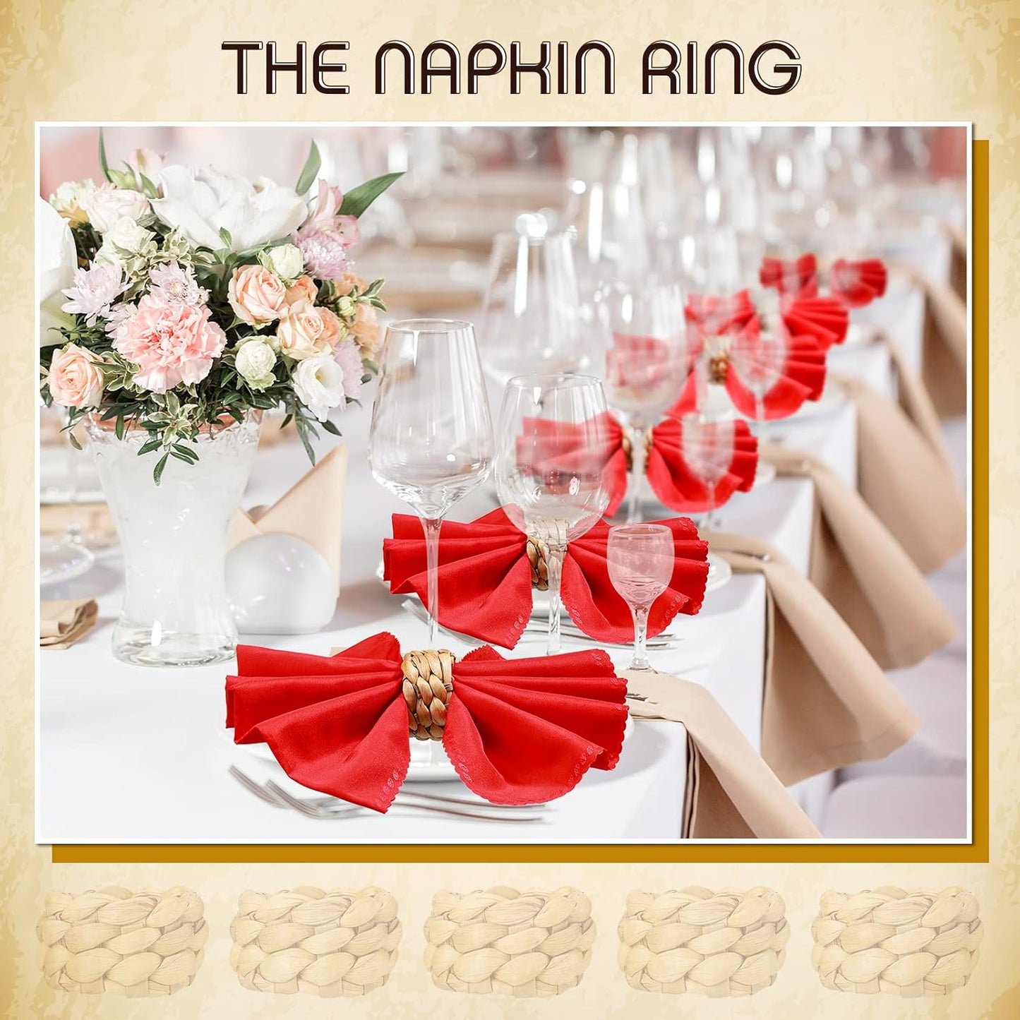 Rattan Napkin Rings Water Hyacinth Napkin Rings Set Rustic Boho Wicker Rattan Holders / Set of 24