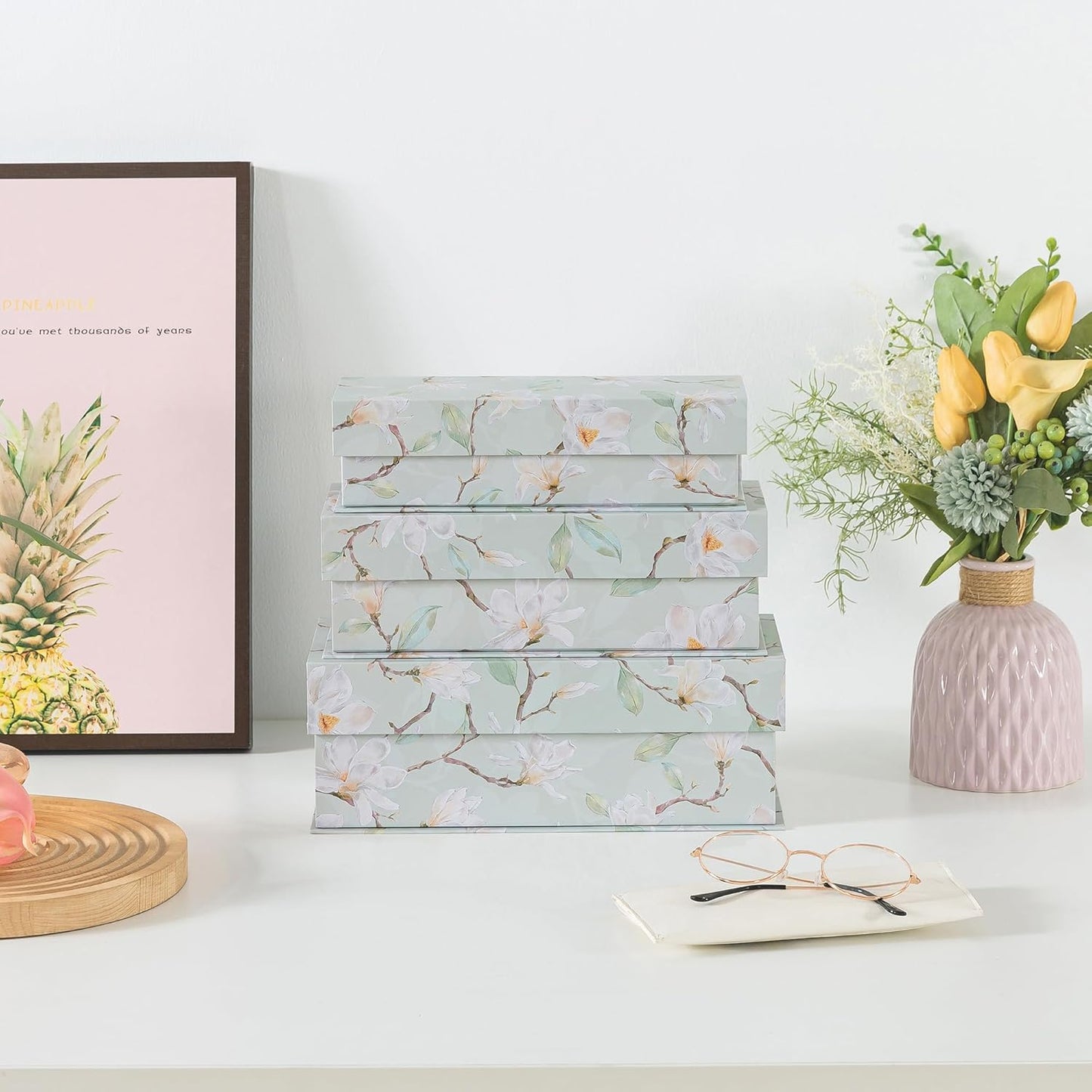 Cardboard Boxes / Decorative Storage Boxes / Ethereal Blossom / Set of 3