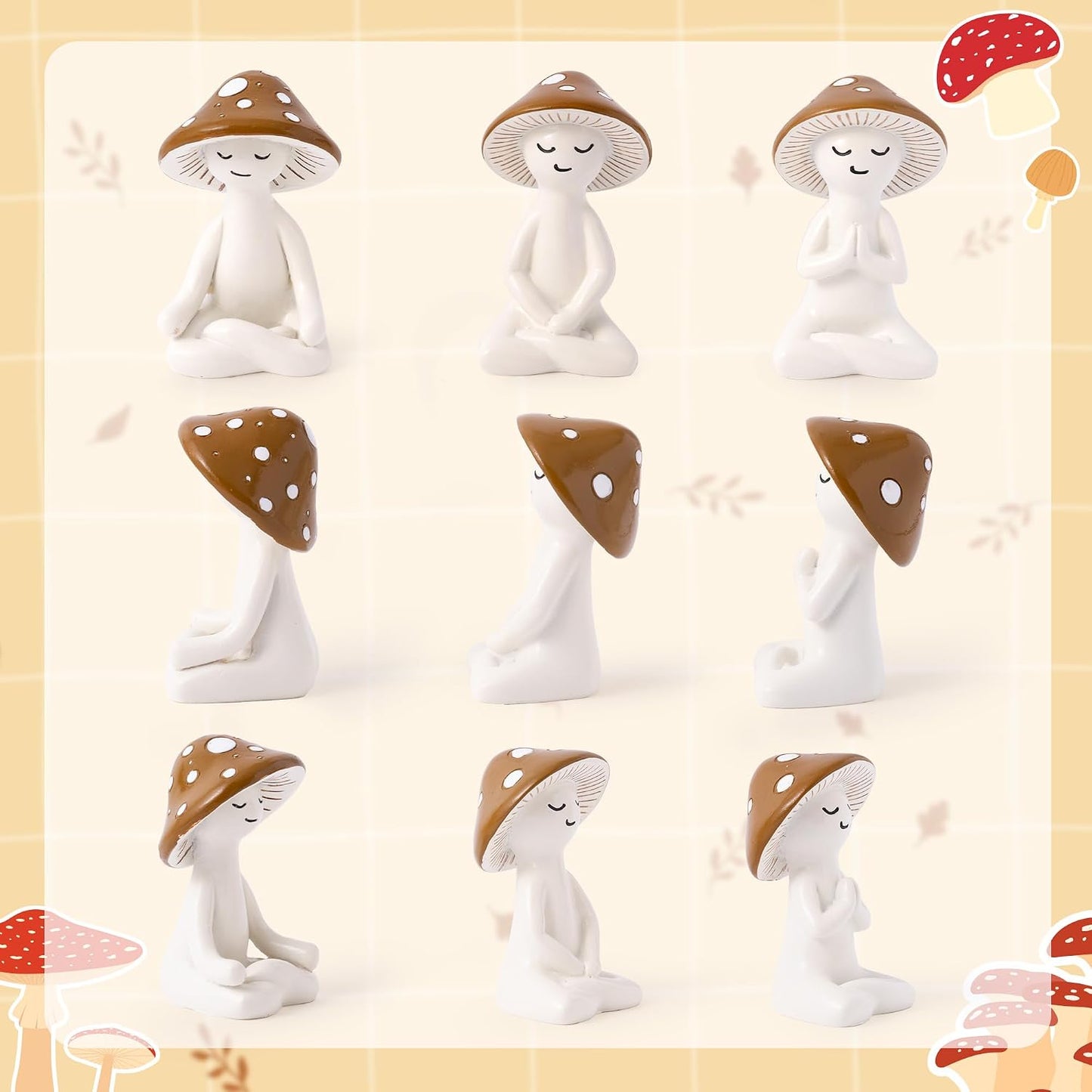Meditation Mushroom Resin Statue / Set of 3