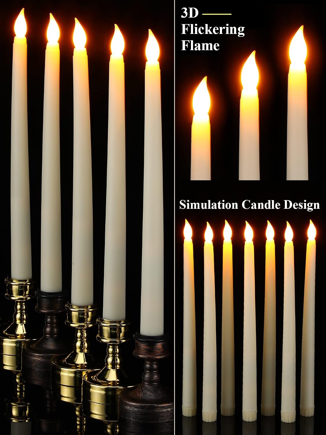 Treela Battery Operated LED Taper Candles,Basic,11 Inch,Ivory | 24 Pack Flameless Fake Lights with Flickering Amber