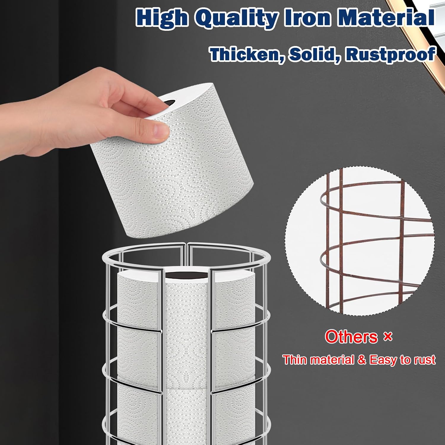 NearMoon Toilet Paper Organizer Stand, Free Standing 3 Rolls Tissue Storage, Metal Bathroom Accessory, Rustproof Toilet