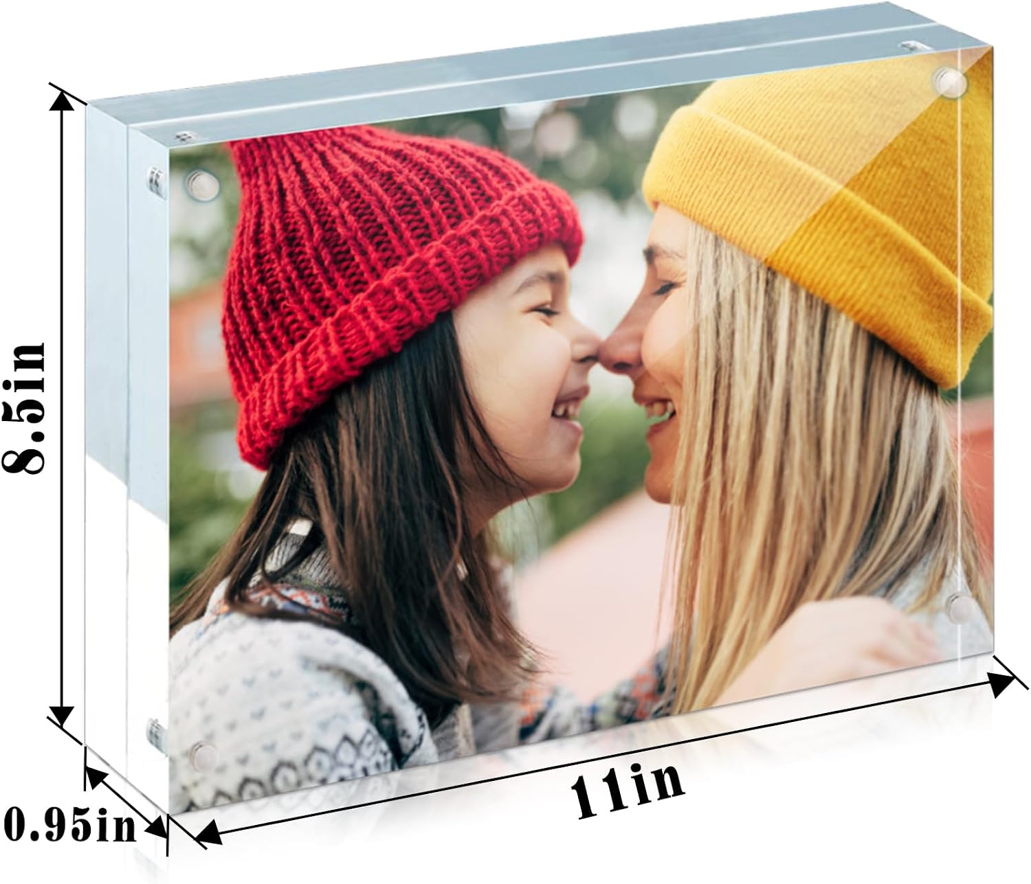 ILYXY 2 Pack Acrylic Frame 8.5x11, 20% Thicker, 24mm Thick Frameless Clear Picture Frame, Double Sided Magnetic Photo