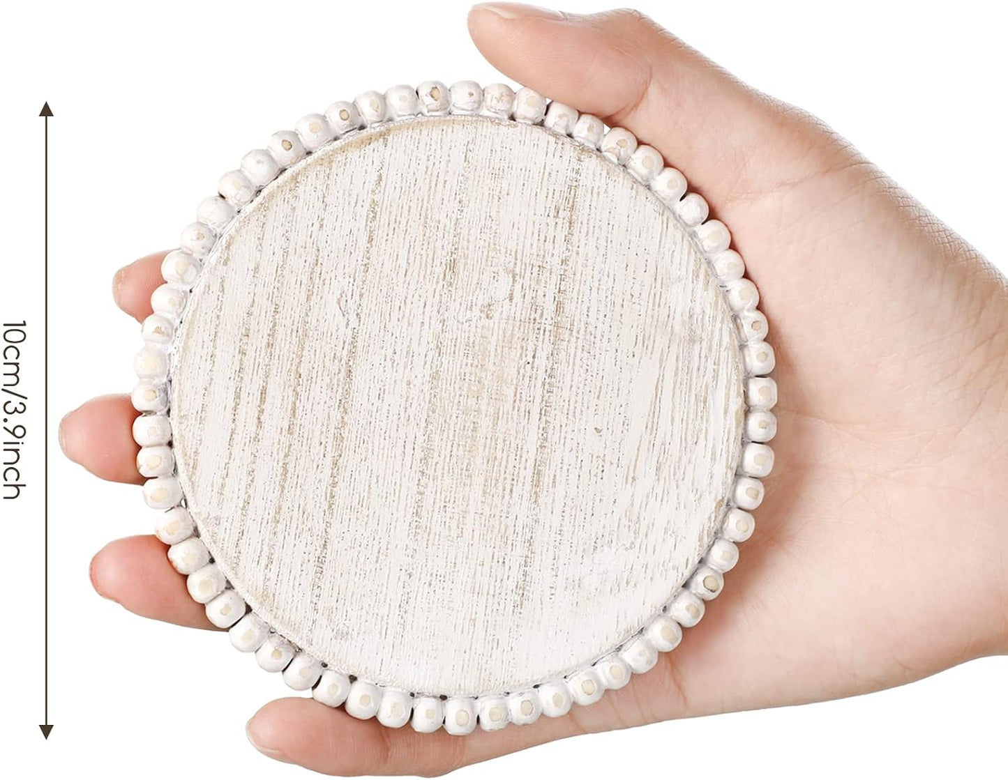 Wooden Coasters Round Bead Coasters Set Wood Drink Coaster for Drinks Decorative / Beige / Set of 4