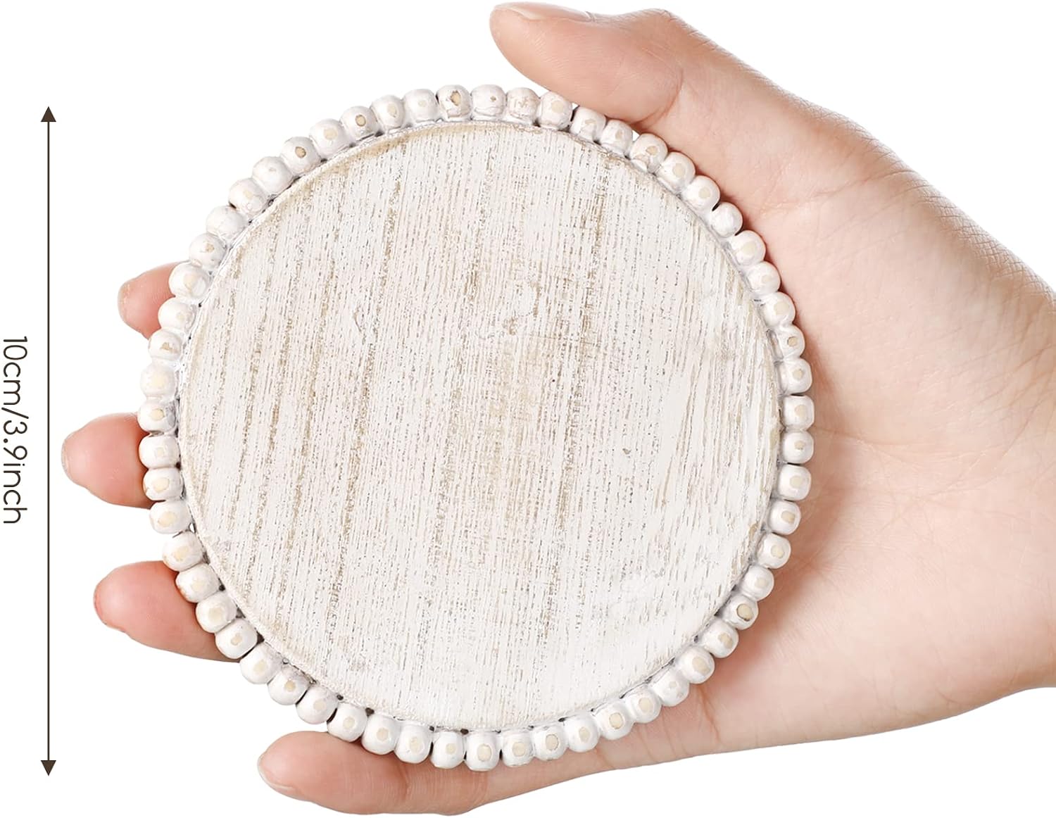 Wooden Coasters Round Bead Coasters Set Wood Drink Coaster for Drinks Decorative / Beige / Set of 4