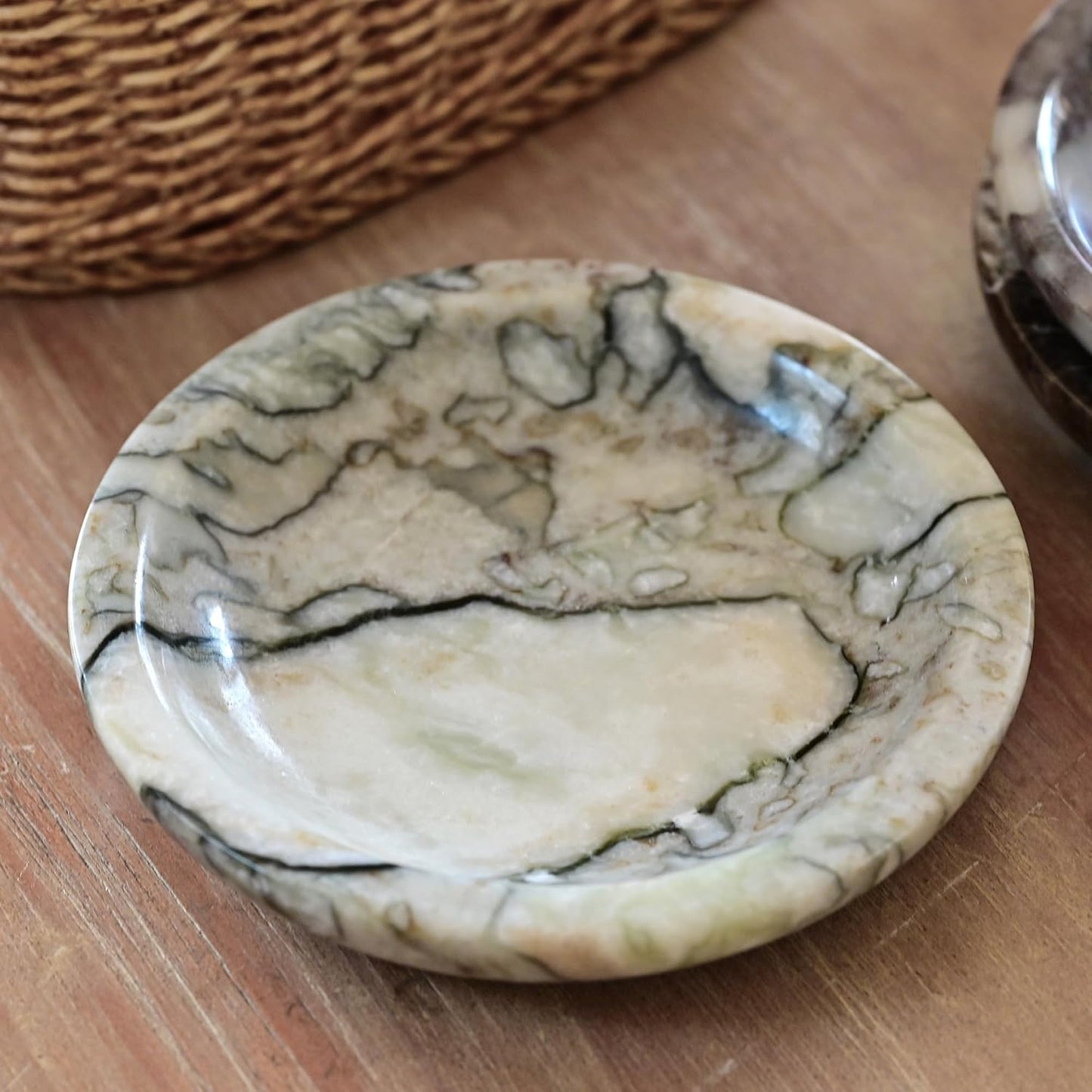 Marble Ring Dish Jewelry Tray / Cold Emerald / Natural