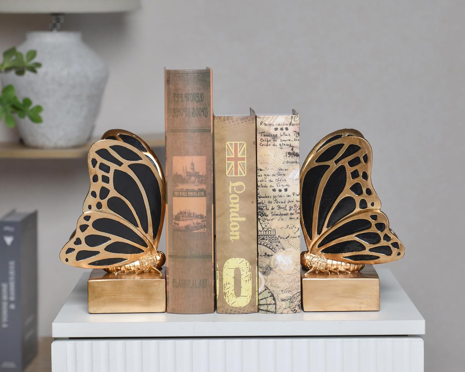 Vintage Brass Butterfly Bookends / Black Brass