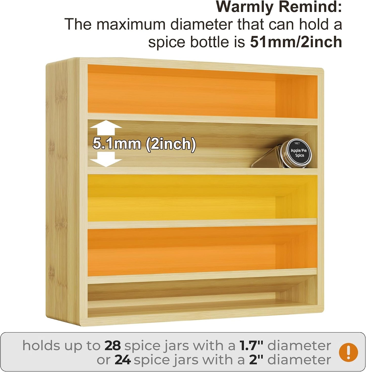 Orimade 4 Tier Spice Rack Organizer for Cabinet, Freestanding Bamboo Seasoning Rack for Countertop, Cupboard, Pantry