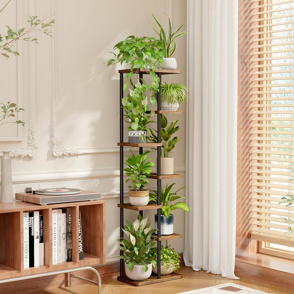 Bamworld Plant Stand 7 Tier Tall Shelf for Multiple Plants Brown | Tiered indoor shelf creates vertical display space