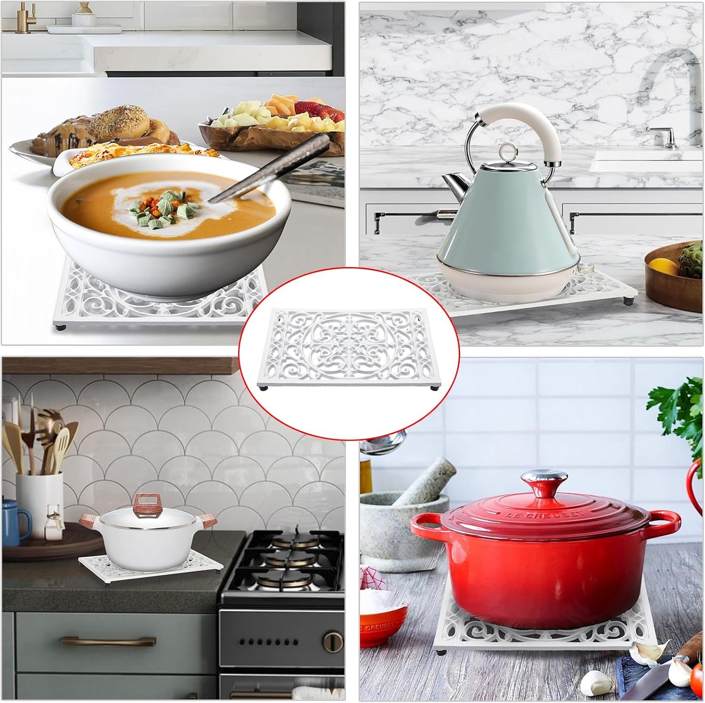 Sumnacon Cast Iron Trivet 2Pcs Heat Resistant Trivets for Hot Pots and Pans | 9.6 x 6.3 Inch Metal Trivets with Rubber