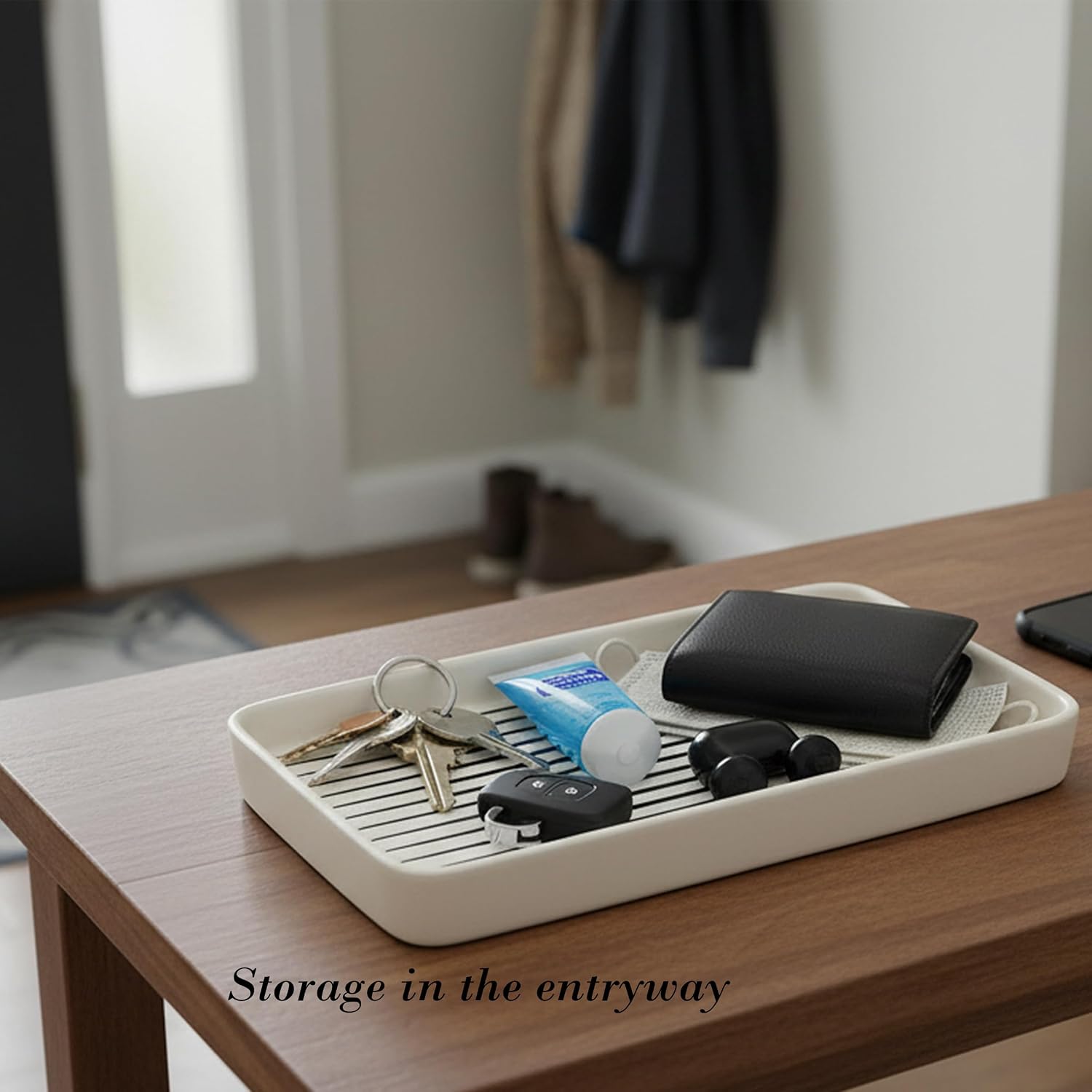 White Bathroom Vanity Tray for Countertop / White Color with Black Stripes-1 Pc / 10 x 6 x 1