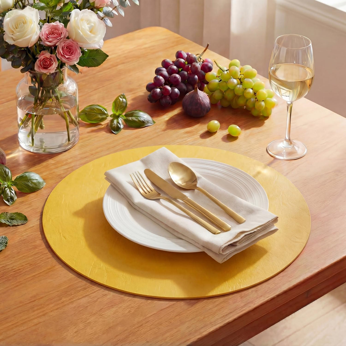 Artoid Mode Yellow Faux Leather Placemats Set of 6, 15 Inch Waterproof Wipeable Heat Resistant Vinyl Place Mats