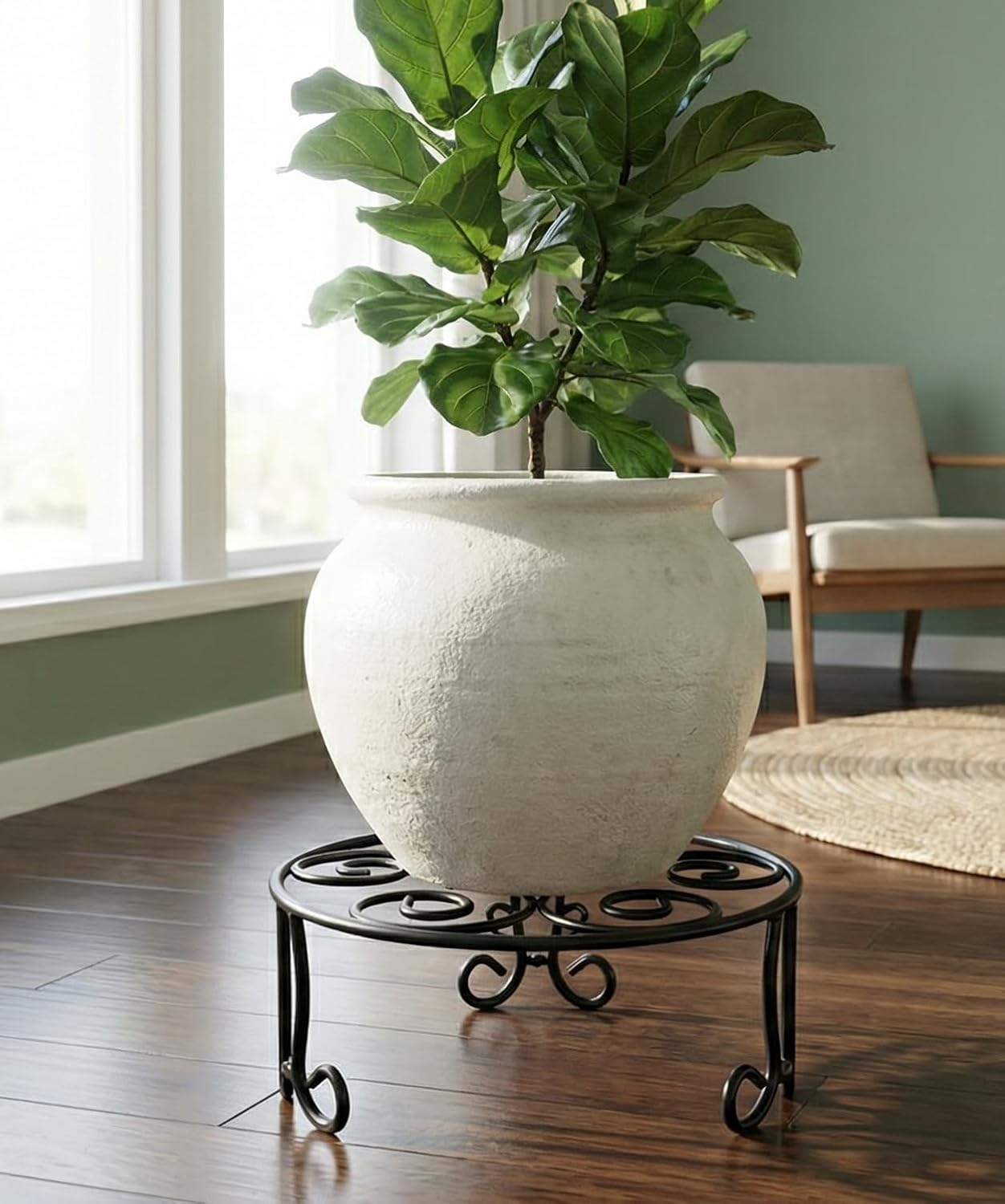 2 Pack Iron Plant Stand Low Profile,13 Inch Diameter Wide Round Metal Flower Stand for Indoor Outdoor Large Plants