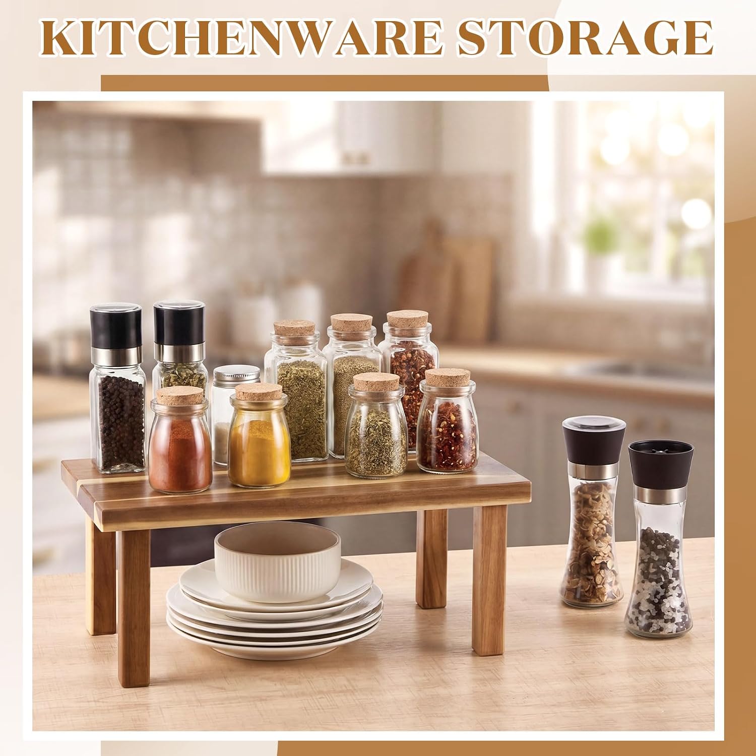 Extra Large Acacia Wooden Riser Wooden Countertop Organizer Display Shelf for Top / 16 x 8 x 6.5
