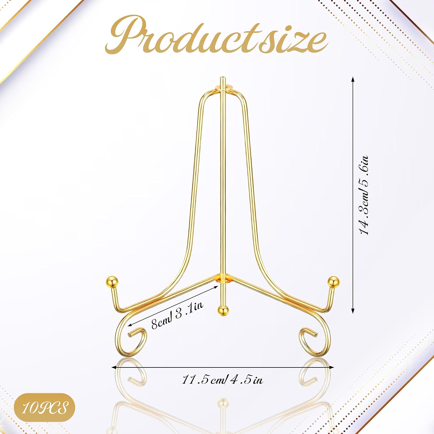 Metal Plate Stands for display Picture Frame Holder Stand Table Easels / Gold / 6 Inch / Set of 10