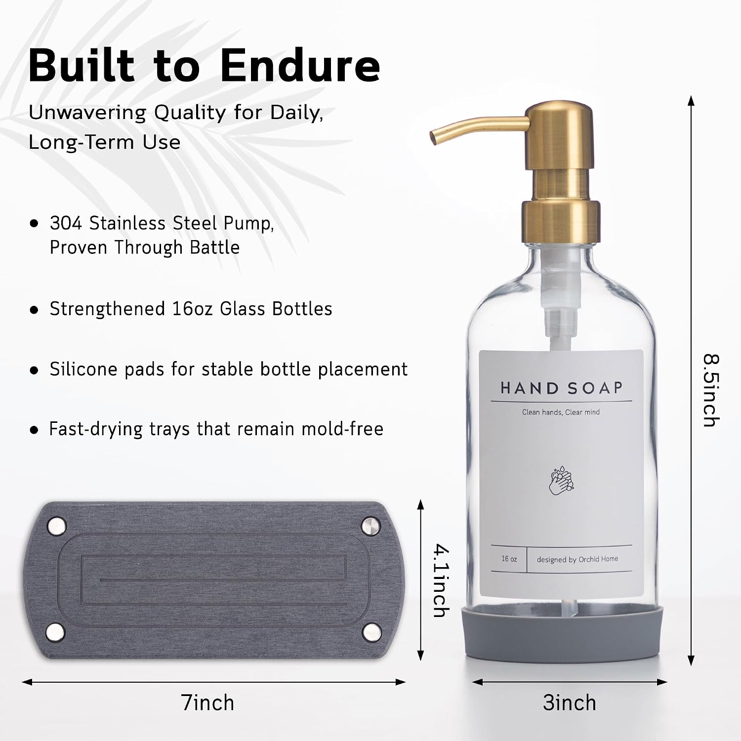 [Luxury] Kitchen Soap Dispenser Set - 16OZ Clear Glass Bottle, Stainless Steel Pump, Instant Dry Tray, Waterproof