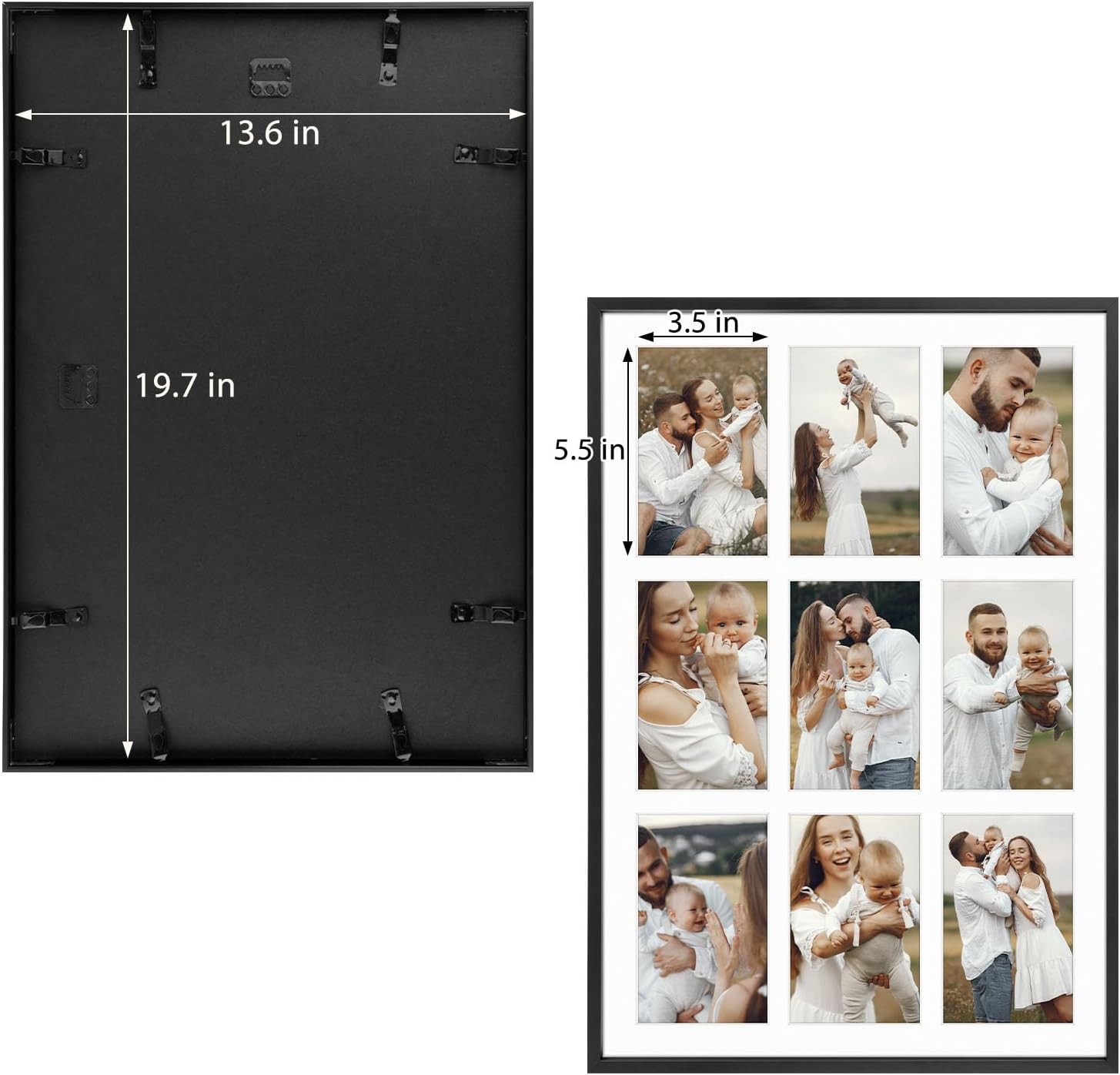 Golden State Art 13.6x19.7 Collage Frame for 9 4x6 Photos Black 2 Pack | Aluminum Picture Frame with Real Glass Front
