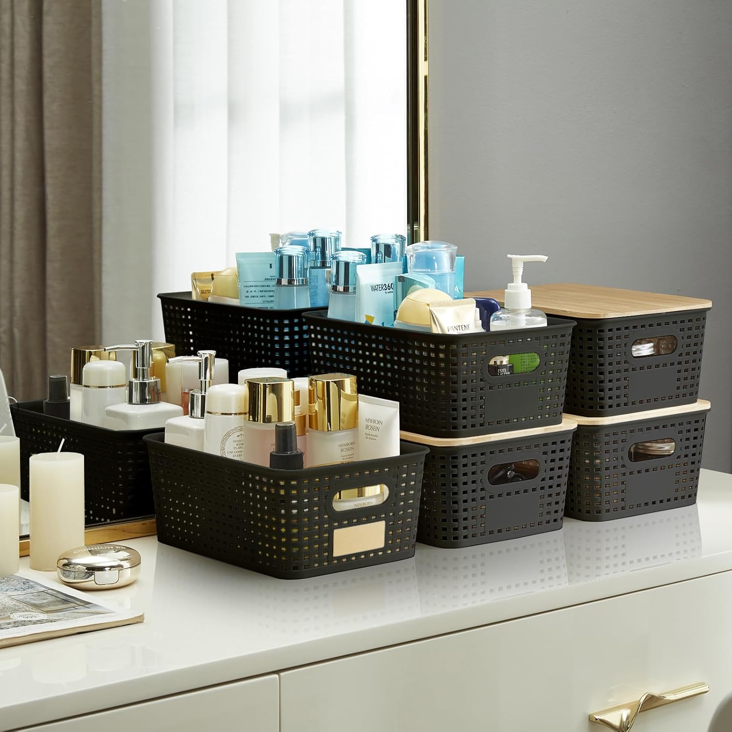 Plastic Storage Bins / Black / Small / Set of 6