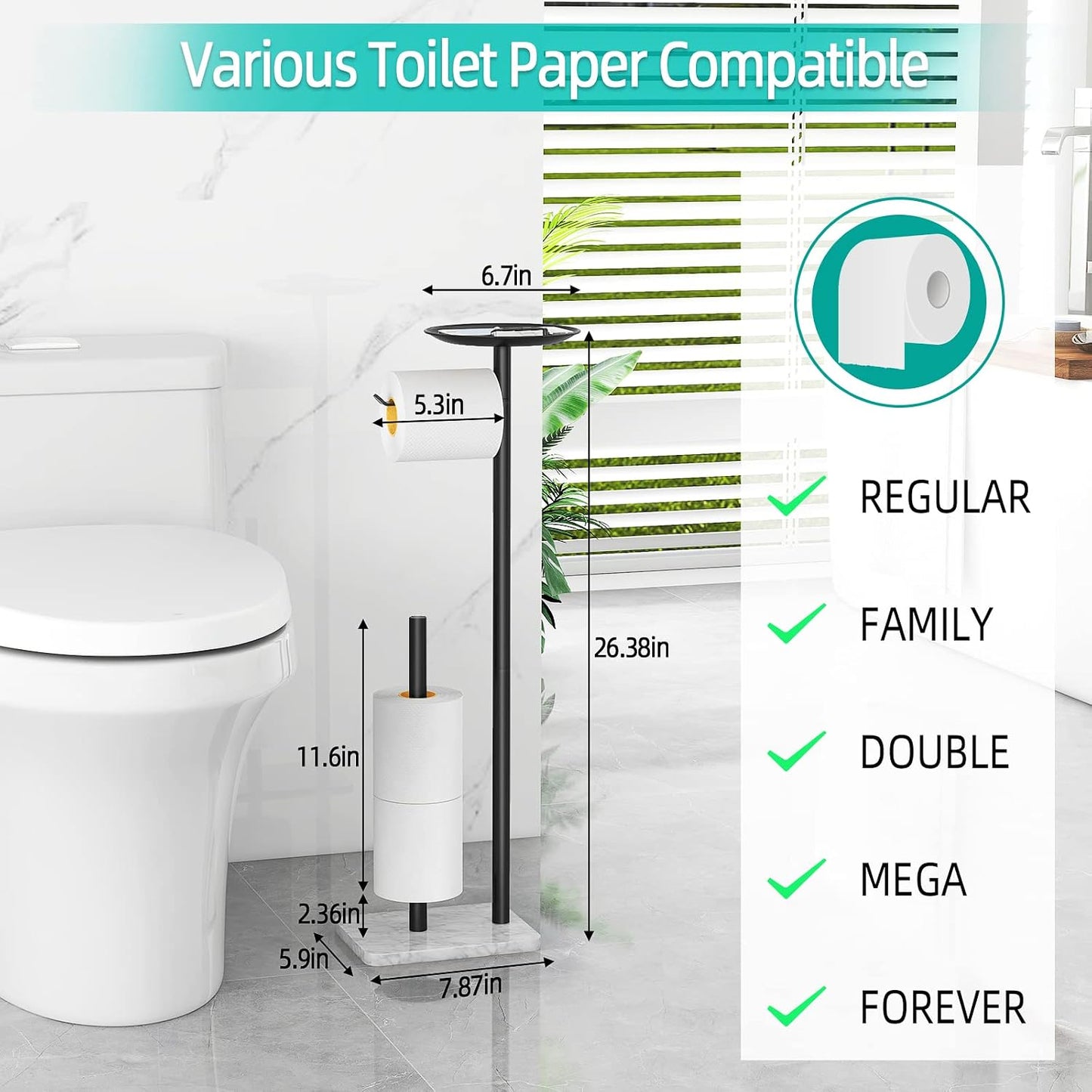 FEILERN Toilet Paper Holder Stand for Bathroom Floor Standing Toilet Roll Dispenser Storages 4 Reserve Rolls, with Top