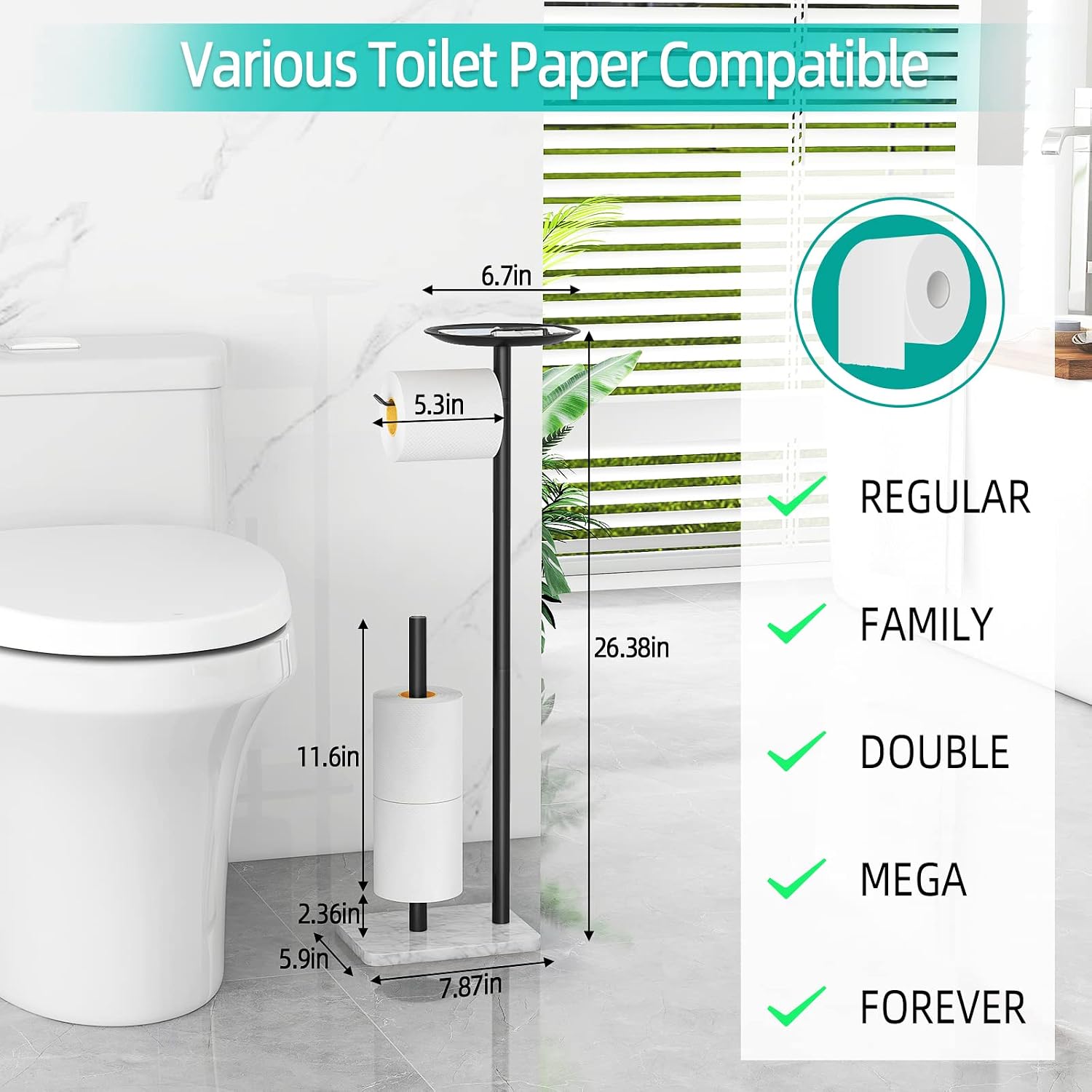 FEILERN Toilet Paper Holder Stand for Bathroom Floor Standing Toilet Roll Dispenser Storages 4 Reserve Rolls, with Top