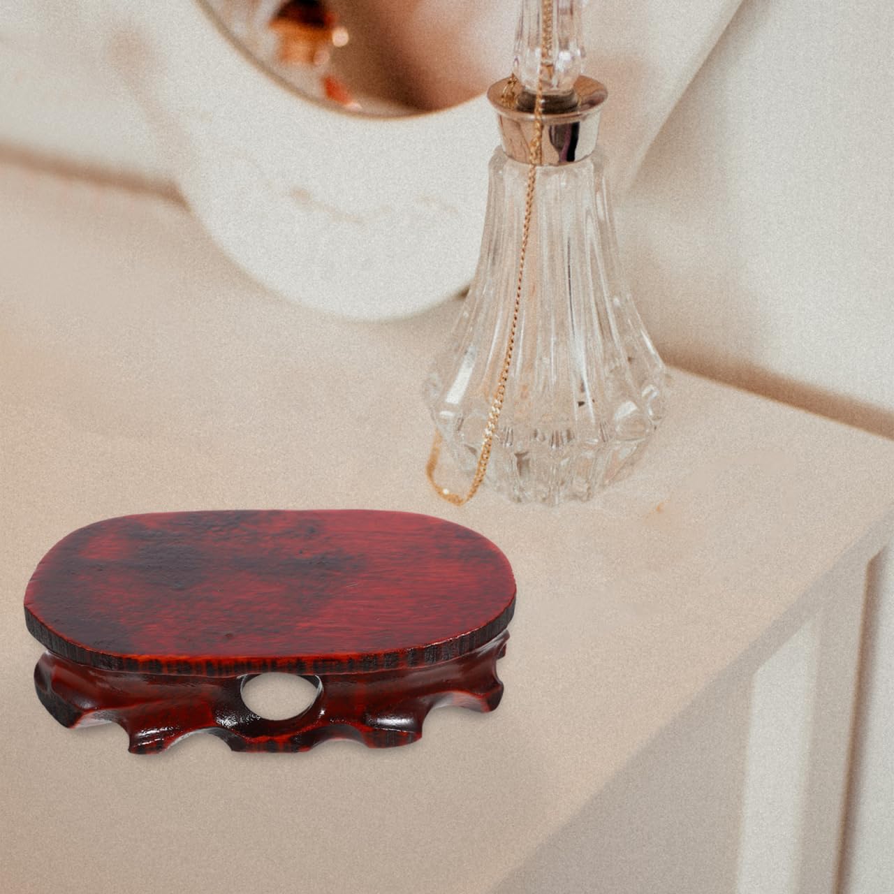 Oval Wood Display Stand Base Ornament for Small Statues Crafts Flowerpots Incense Burners Rustic