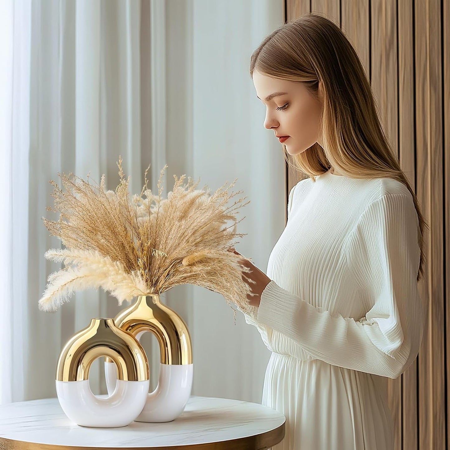 White and Gold Ceramic Vase Set Home Decor / White Gold