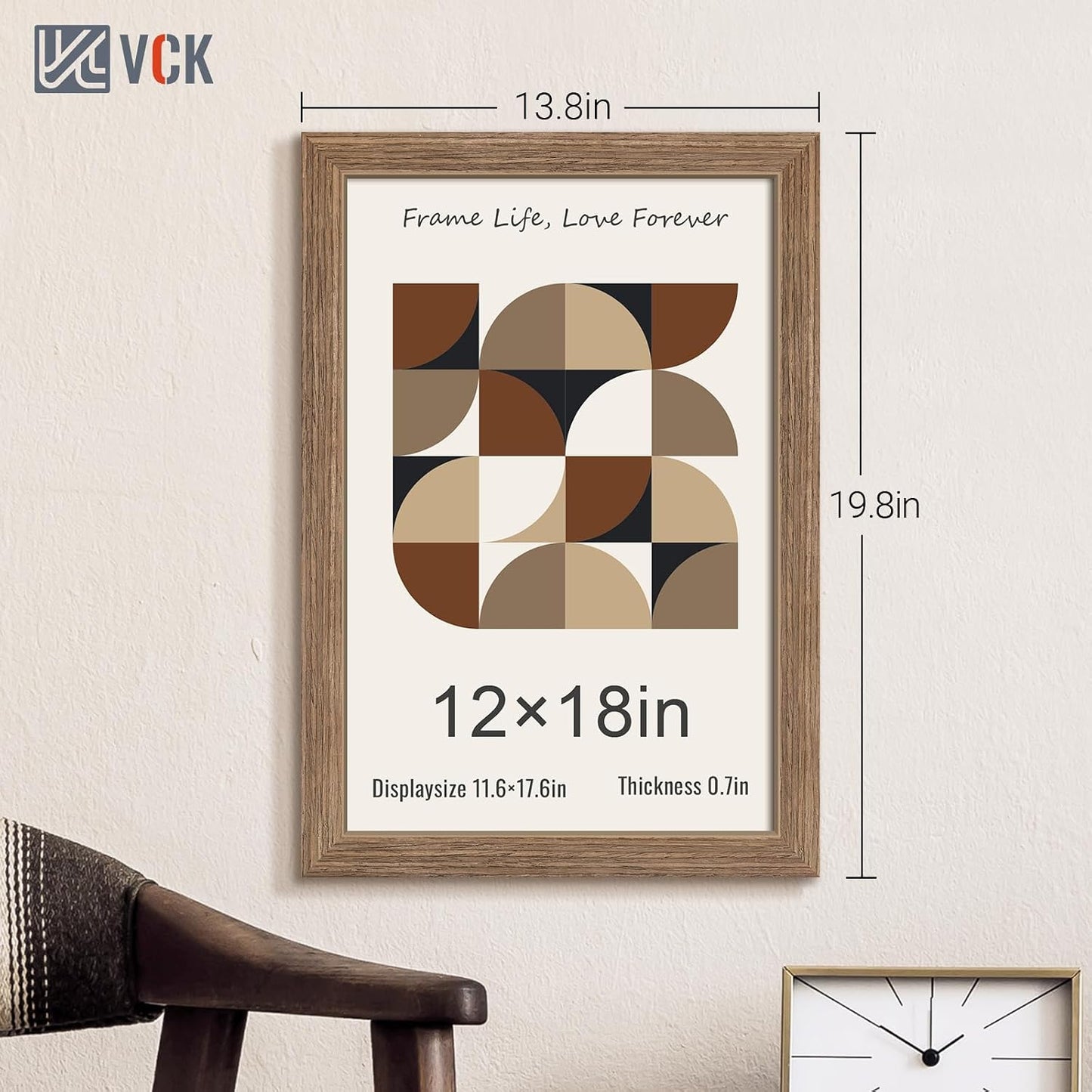 VCK 12x18 Frames 3 Pack, Walnut Poster Frame MDF Wood with Polished Plexiglass, Wall Mounting Horizontal & Vertical