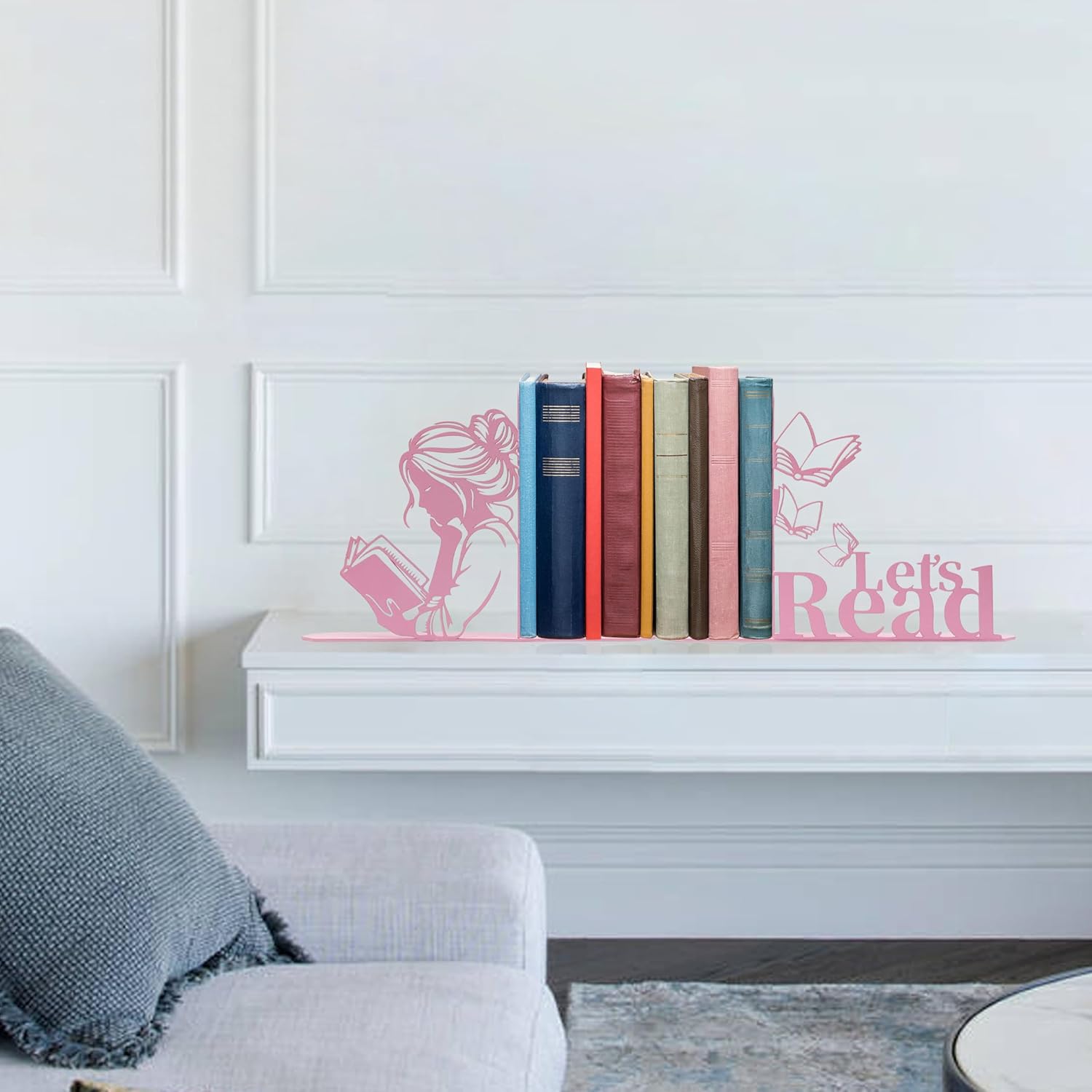 Metal Girl Reading Book Bookends / Pink