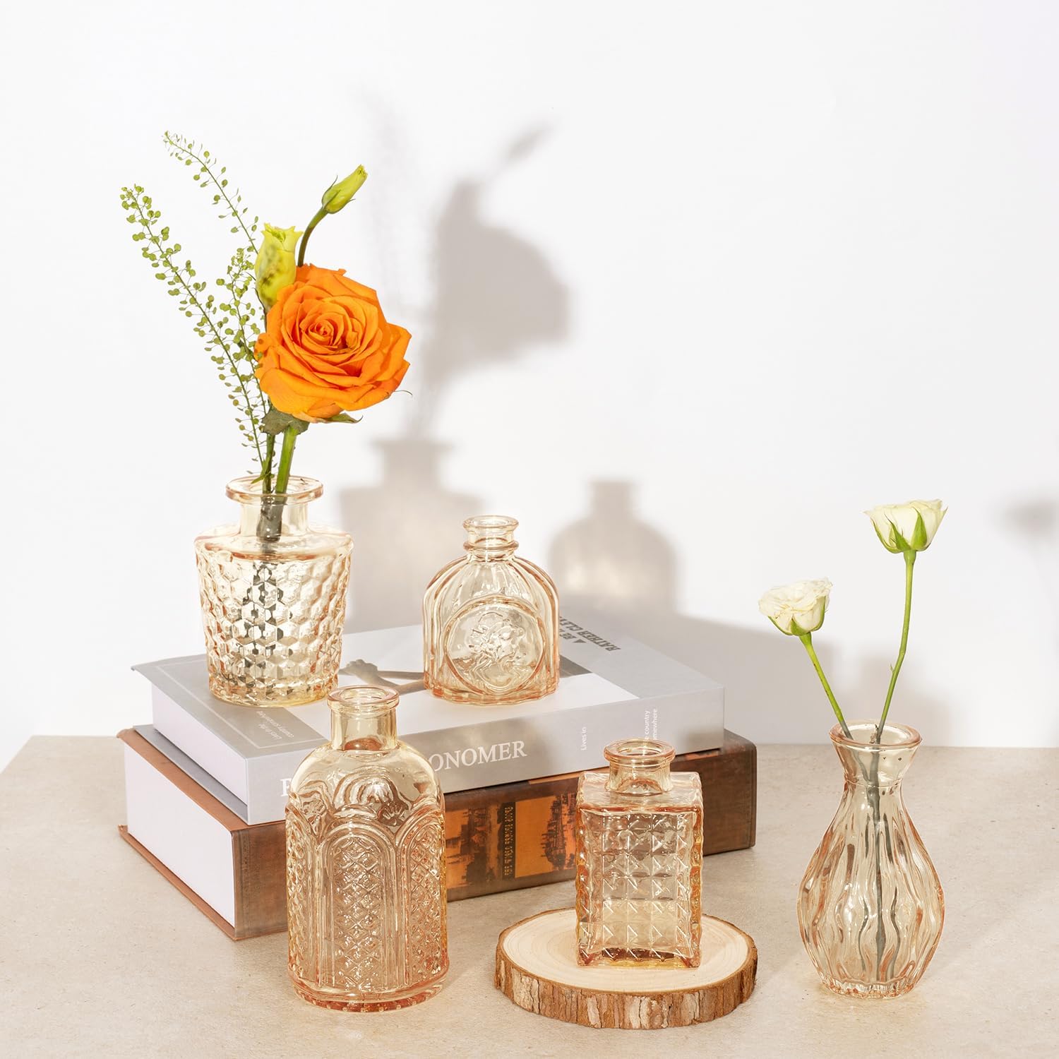 Clear Glass Bud Vase Pcs / Amber Gold / Set of 14