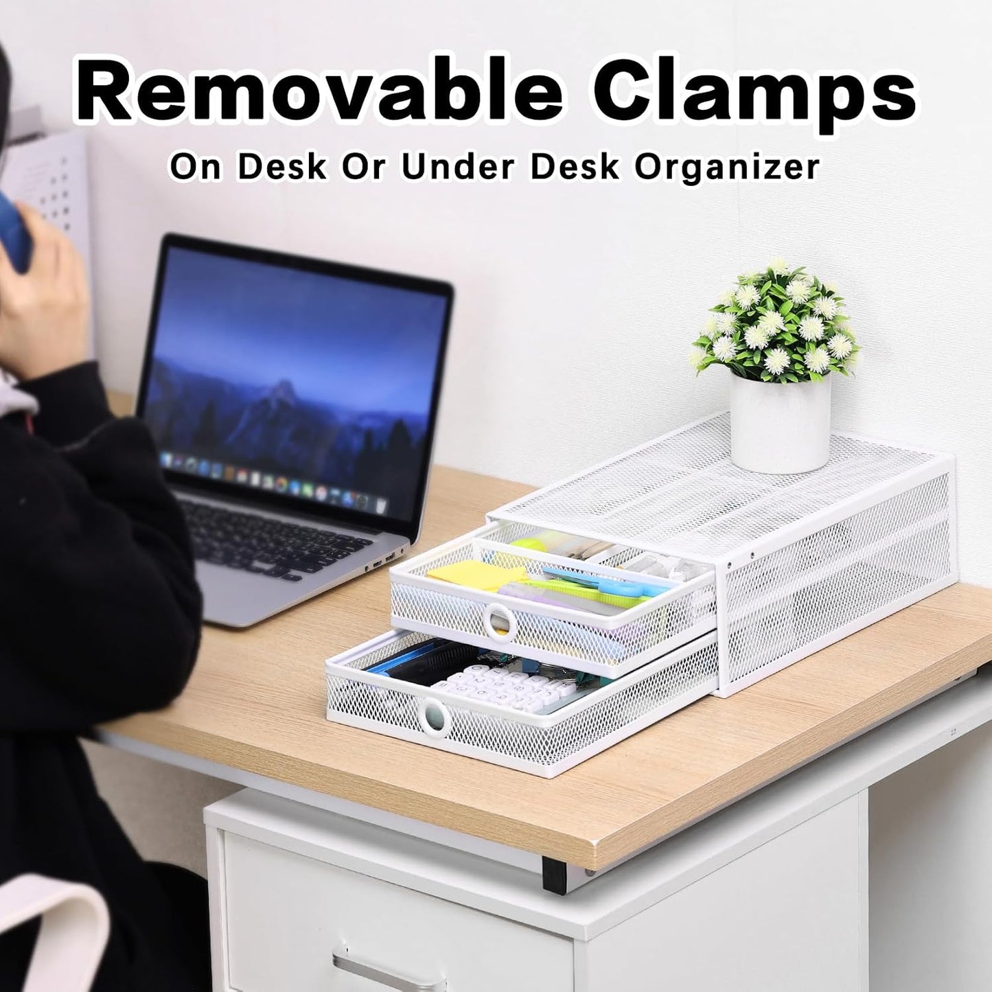 Under Desk Drawer, Clamp on Desk Organizer Slide Out Table Storage No Drill | 2Tier Under desk drawer: clamp on desk