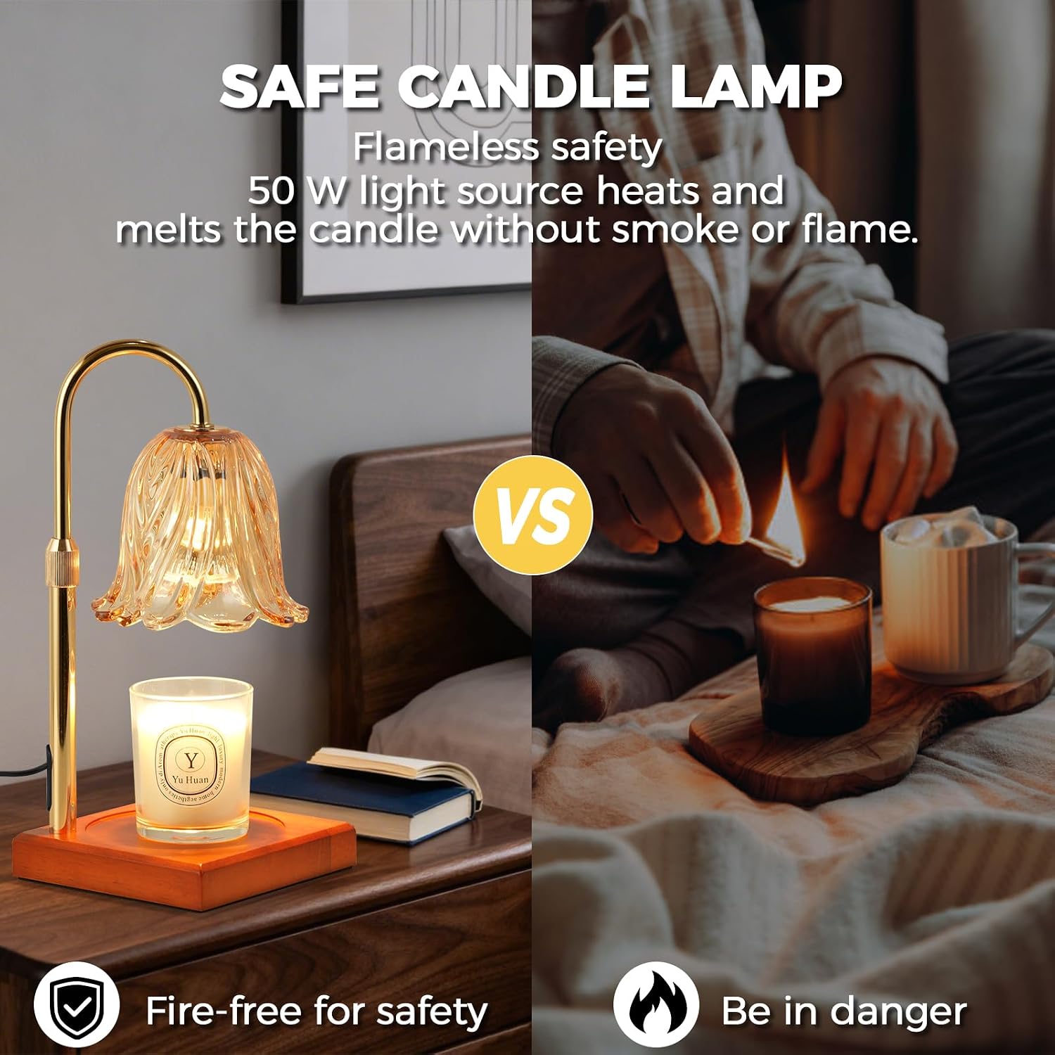 GODONLIF Flower Candle Warmer Lamp with Timer, Gold Electric Candle Lamp | Dimmable Vintage Wax Melt Warmer with 2