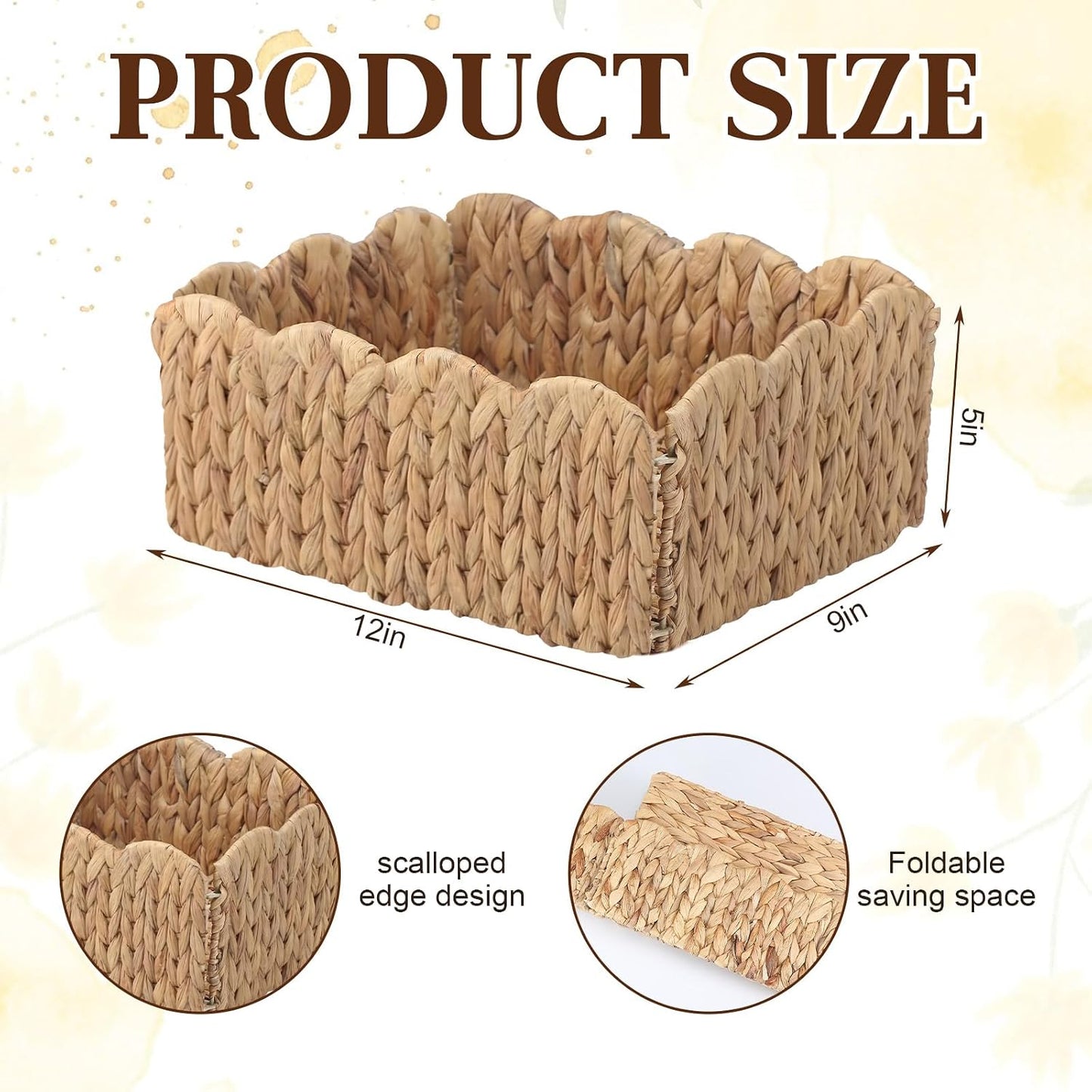 Rectangular Wicker Storage Baskets / 12 x 9 x 5 / Set of 6