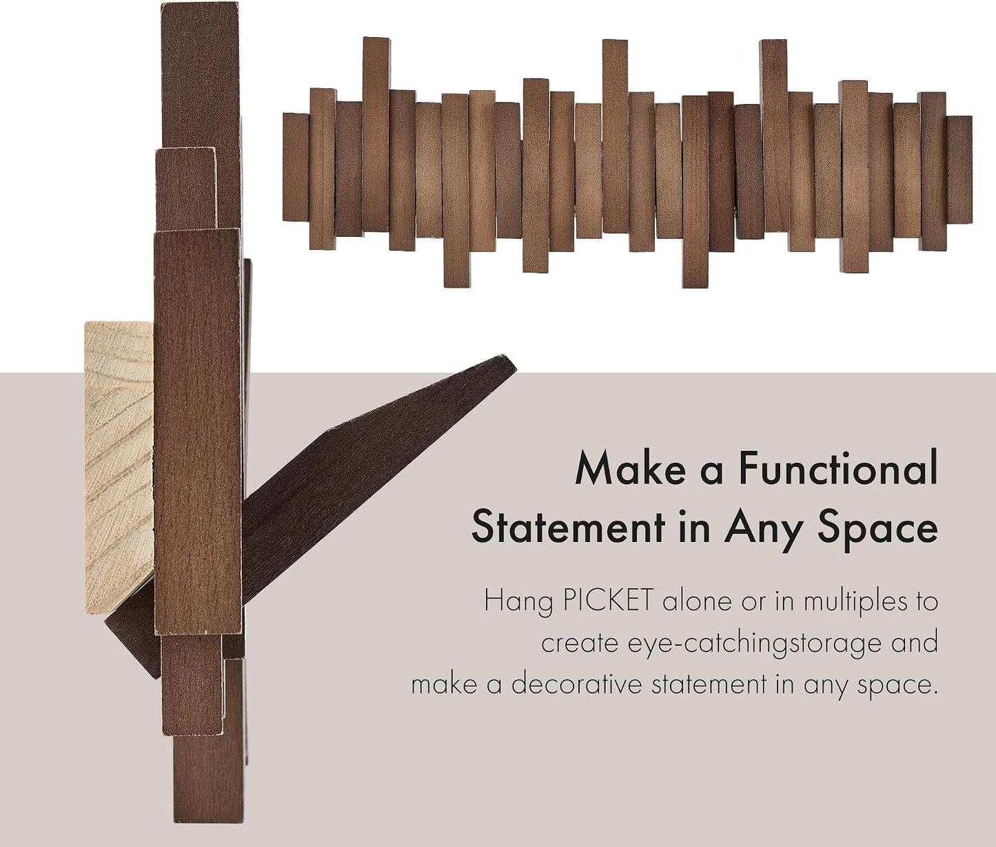 Natural Wood Wall Mounted Piano Coat Rack | Mounted Coat | Flip Up Wall Hook 8 Hooks | Entry Art Hooks in Walnut