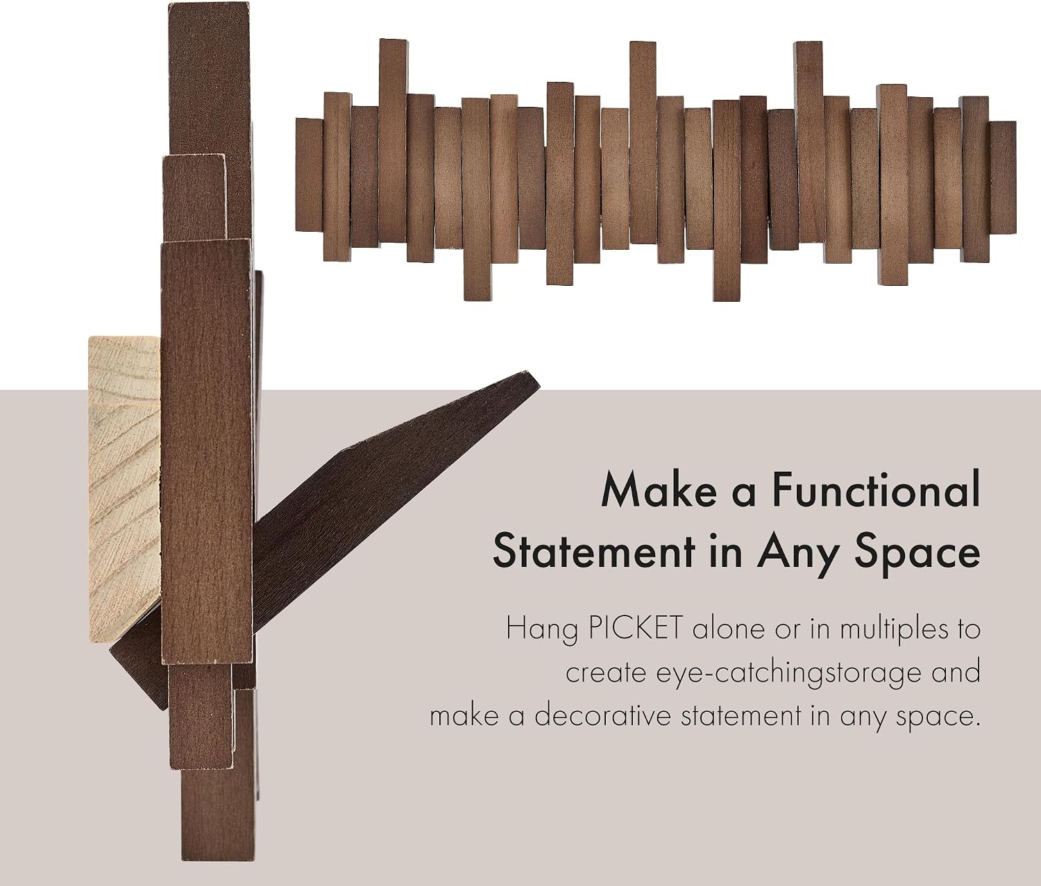 Natural Wood Wall Mounted Piano Coat Rack | Mounted Coat | Flip Up Wall Hook 8 Hooks | Entry Art Hooks in Walnut