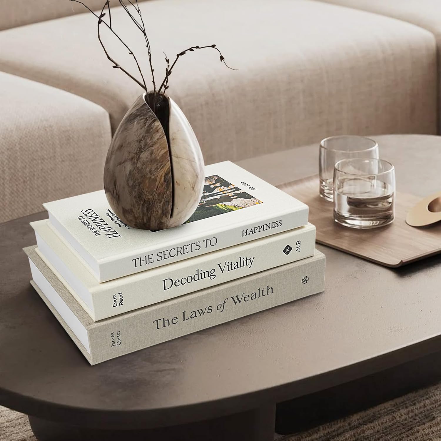 Linen Decorative Books / Linen Beige/beige/ivory White / 8.5 x 11 / Set of 3