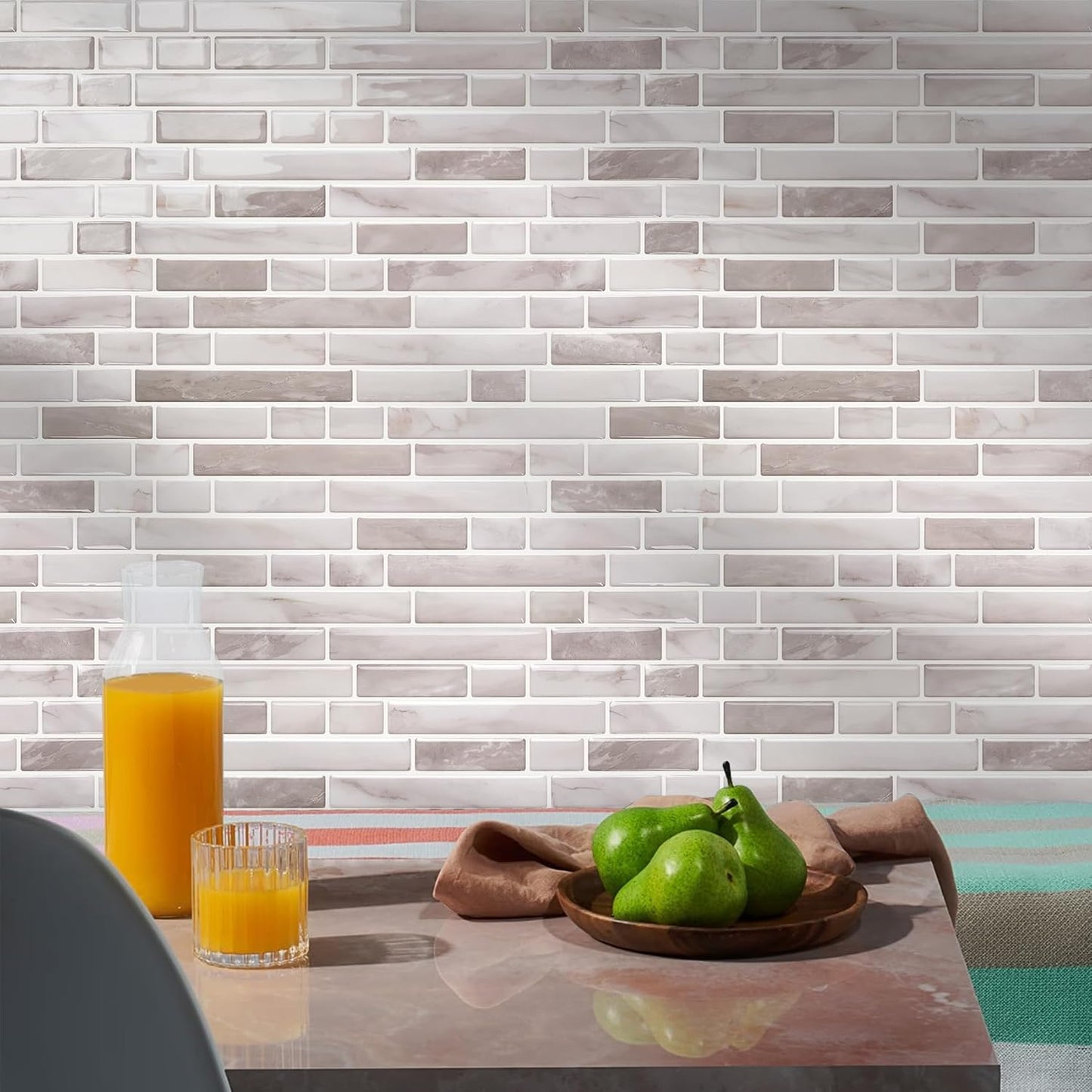 3D Self Adhesive Peel and Stick Tile Backsplash / Warm Greige / 12 x 12 / Set of 10
