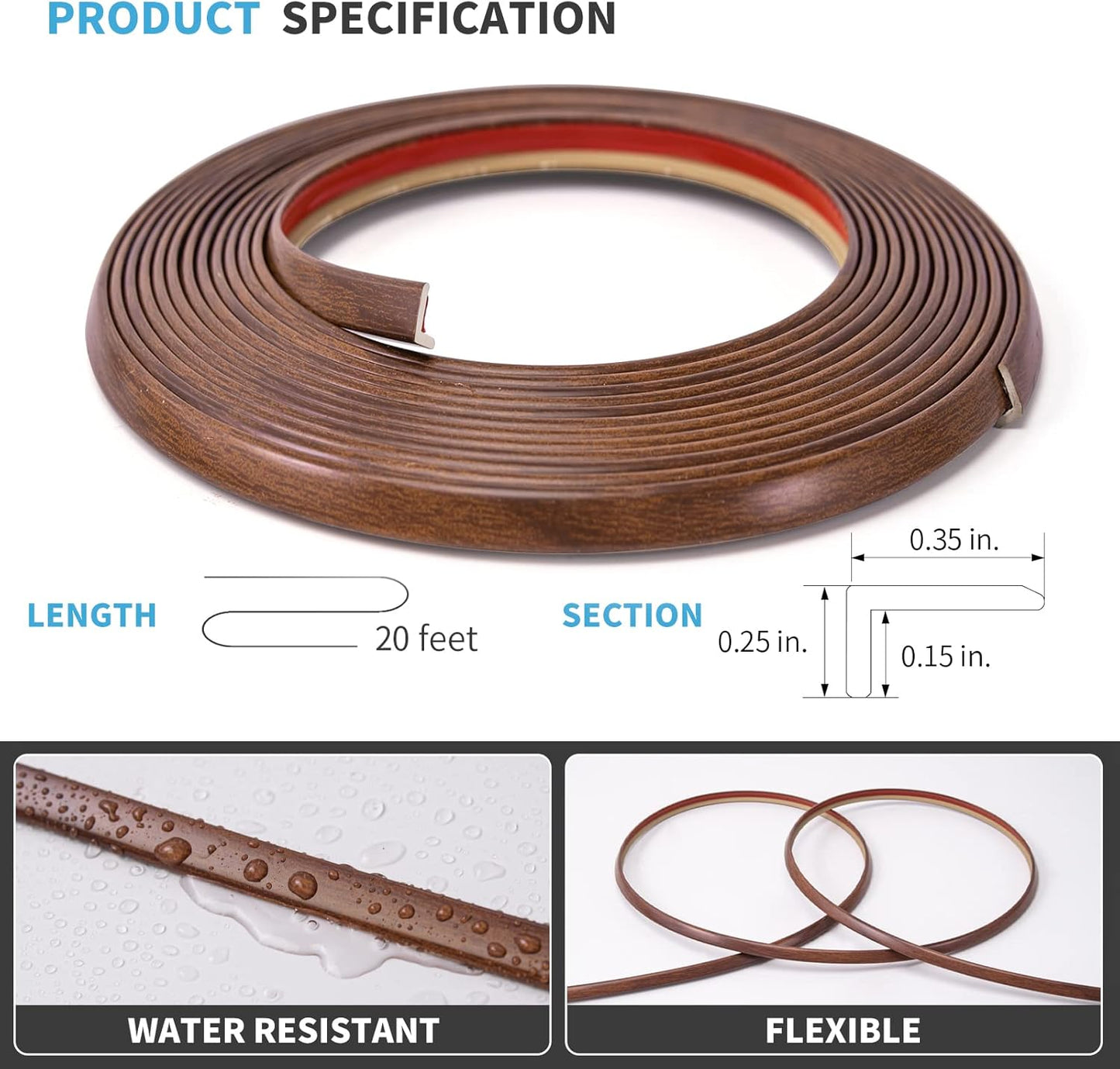 Outside Vinyl Corner Trim Peel and Stick for Tile and Wall Edges / Cherry / 20 Inch
