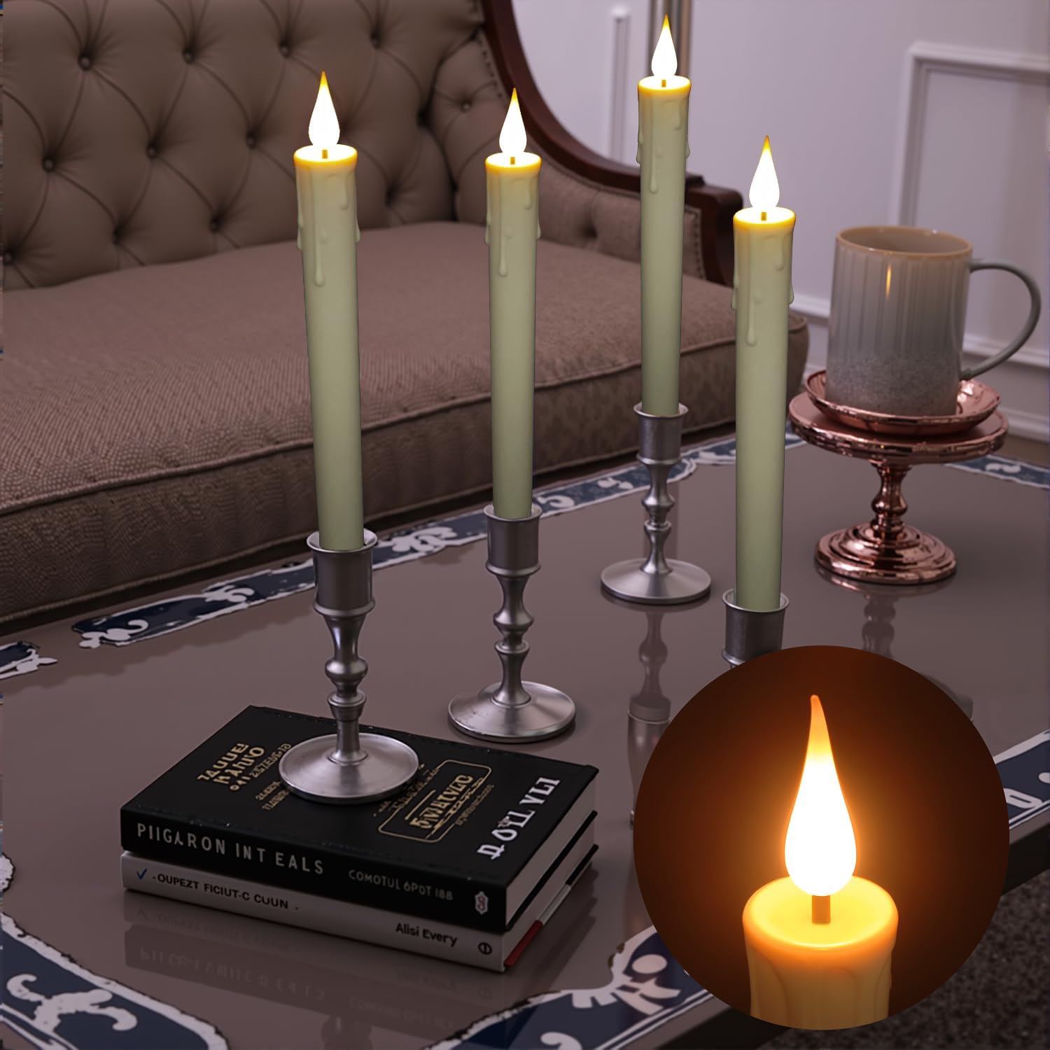 9.9-Inch Rechargeable Flameless Taper Candles, 60+ Hours Runtime, Remote & Timer, Flickering LED, Safe for Home &
