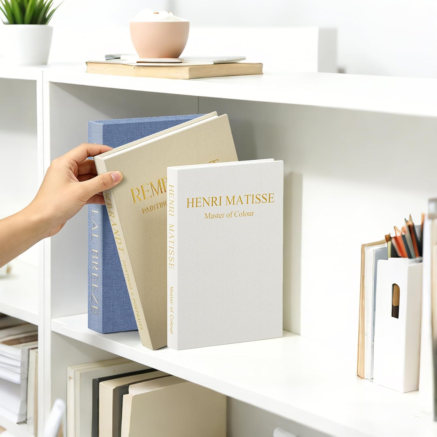 Linen Faux Books / Blue / Beige / White / Set of 3