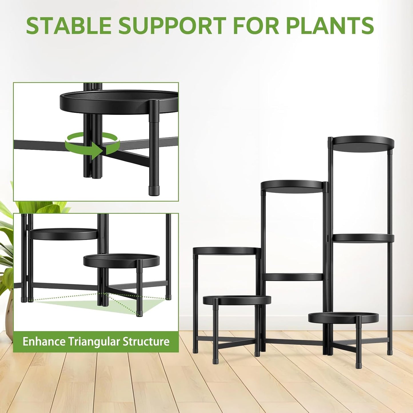iDavosic.ly 7 Tier Large Plant Stand Indoor Outdoor, 10 In Wide Tray, Black | Tiered Metal Corner Heavy Duty Multiple