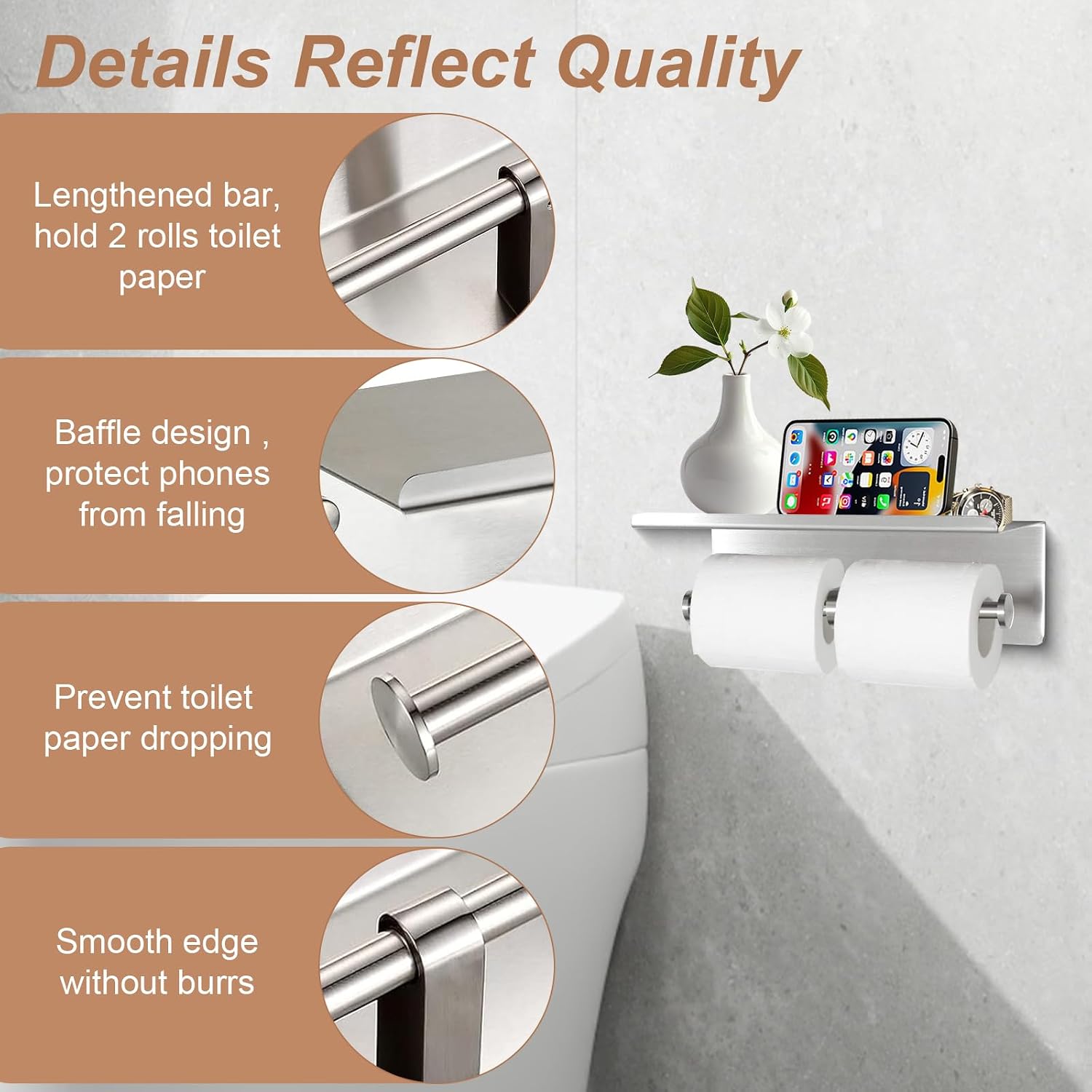 Toilet Paper Holder Wall Mount with Shelf Bjiotun Stainless Steel Toilet Paper Storage Tissue Roll Holder for Bathroom