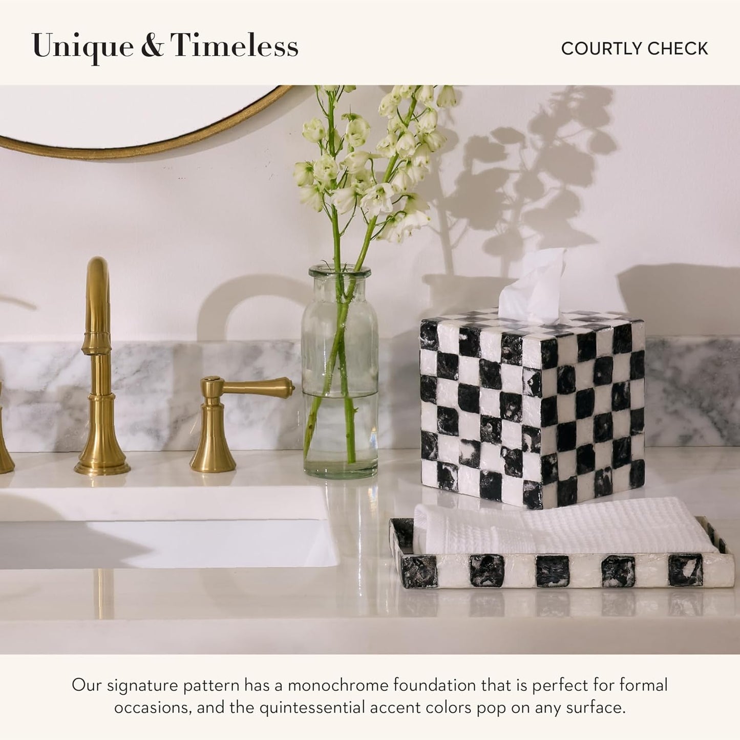 Capiz Vanity Tray / Courtly Check / Black