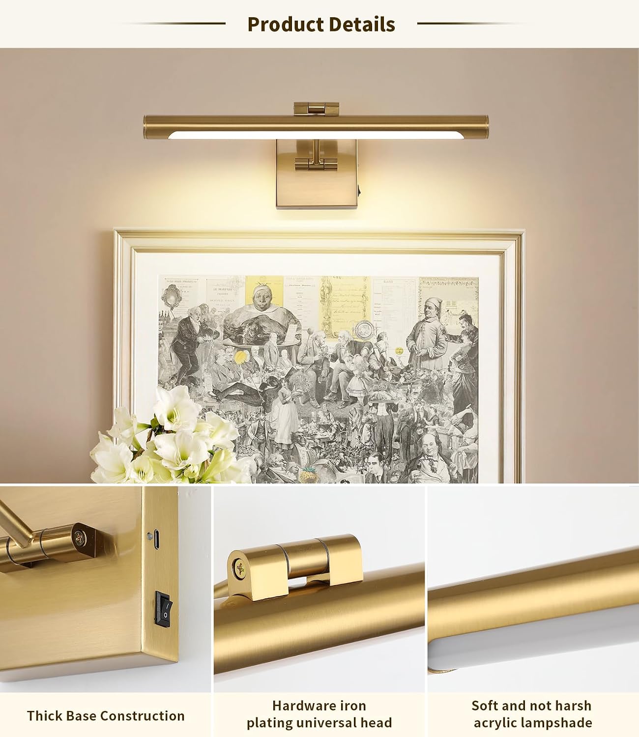 Joosenhouse Battery Operated Picture Lights for Wall Rechargeable Art Lighting for Paintings Wireless Gallery Light