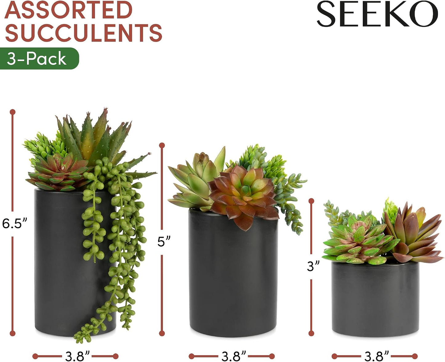 Fake Succulents Plants Artificial in Ceramic Pots Realistic Faux Succulents / Assorted / Set of 3